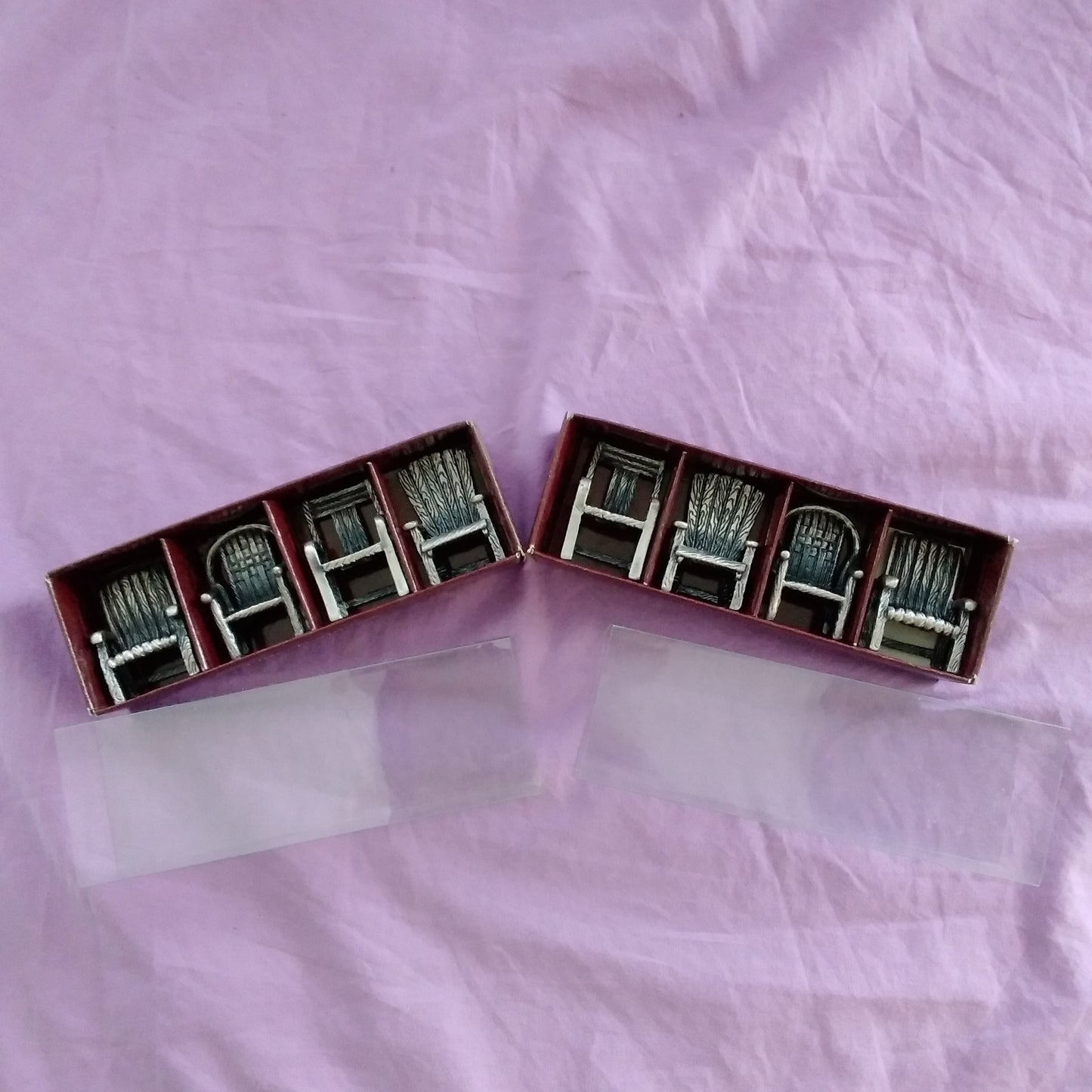NIB - Sixtrees Ltd. Handcrafted Pewter Miniature Chair Placeframes - 2 Packs