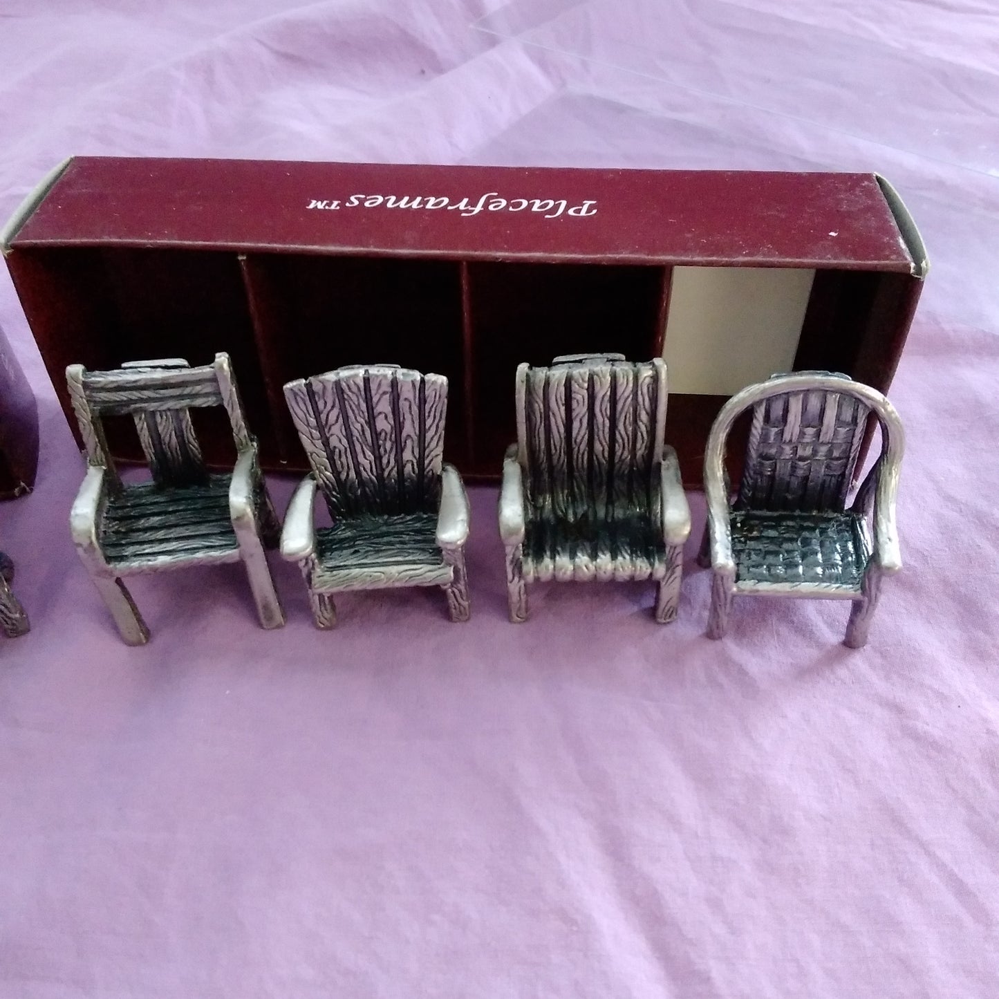 NIB - Sixtrees Ltd. Handcrafted Pewter Miniature Chair Placeframes - 2 Packs