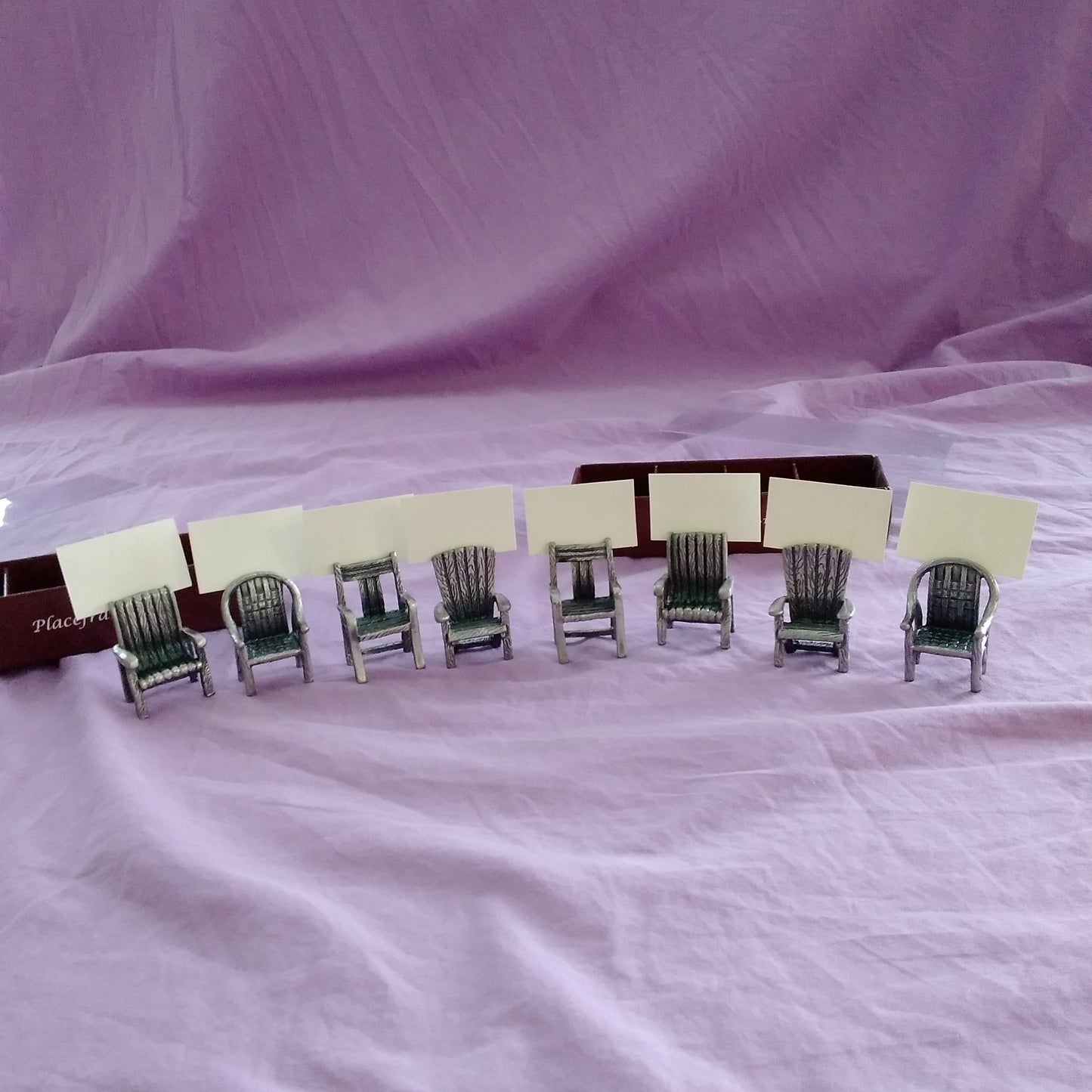 NIB - Sixtrees Ltd. Handcrafted Pewter Miniature Chair Placeframes - 2 Packs
