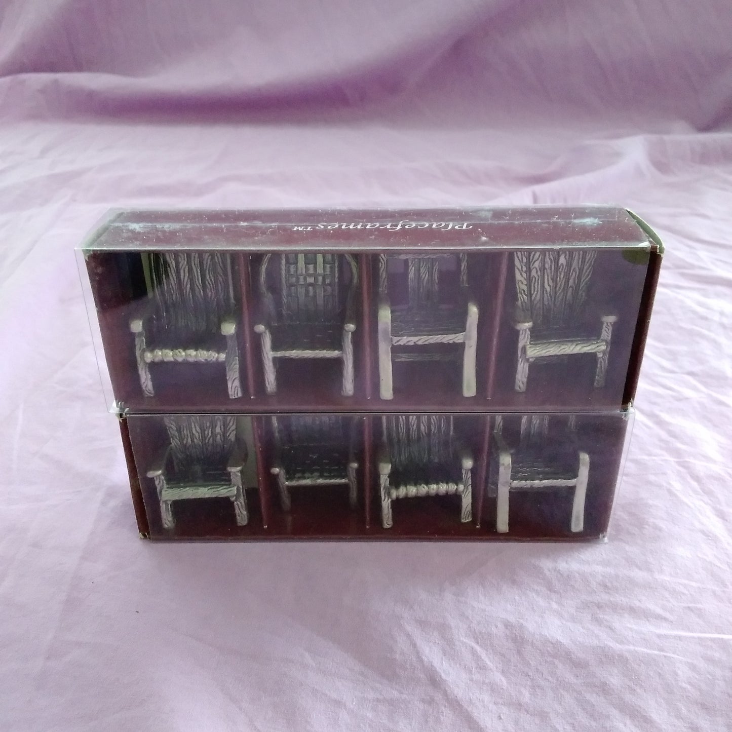 NIB - Sixtrees Ltd. Handcrafted Pewter Miniature Chair Placeframes - 2 Packs