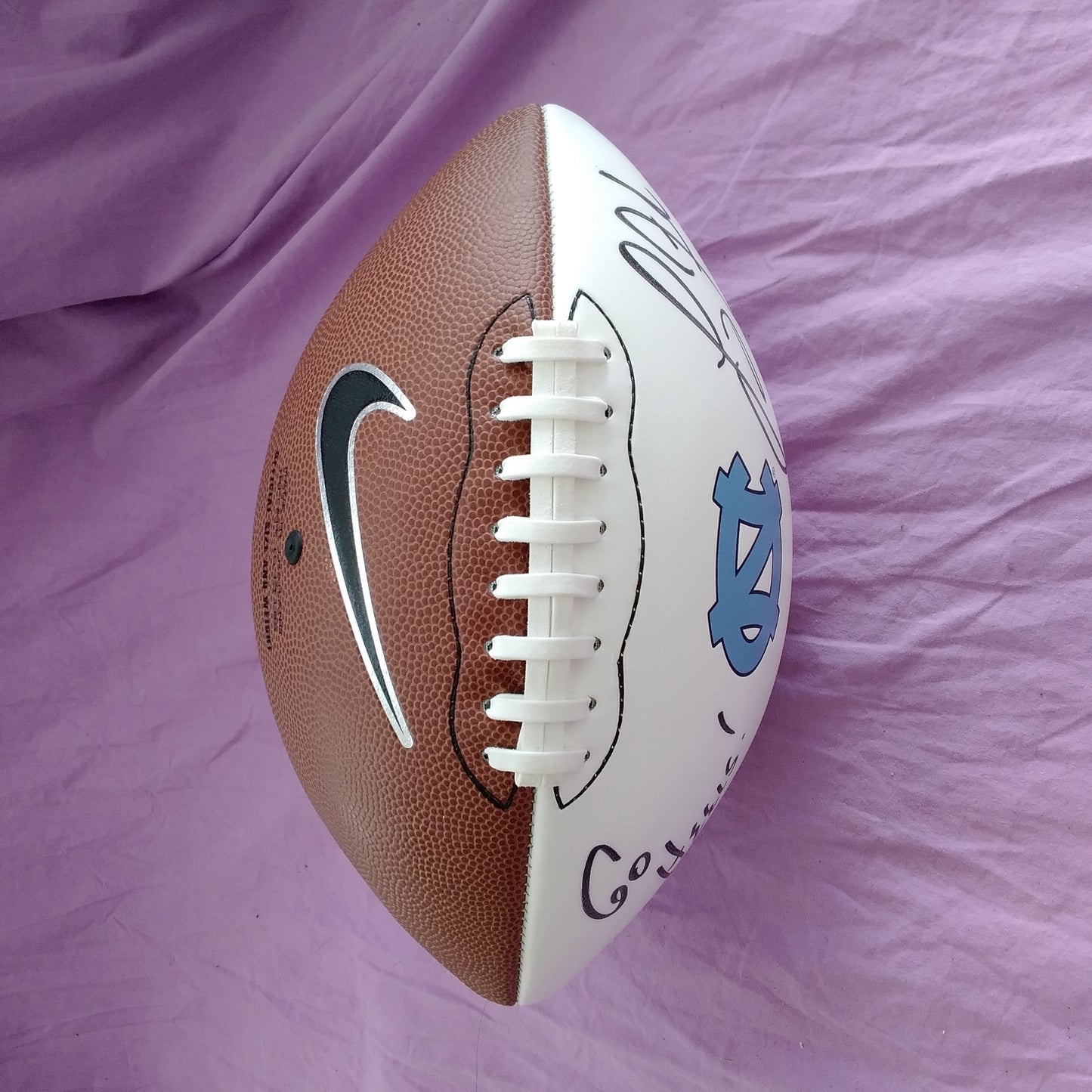 UNC Tar Heels Logo Football Signed by Larry Fedora