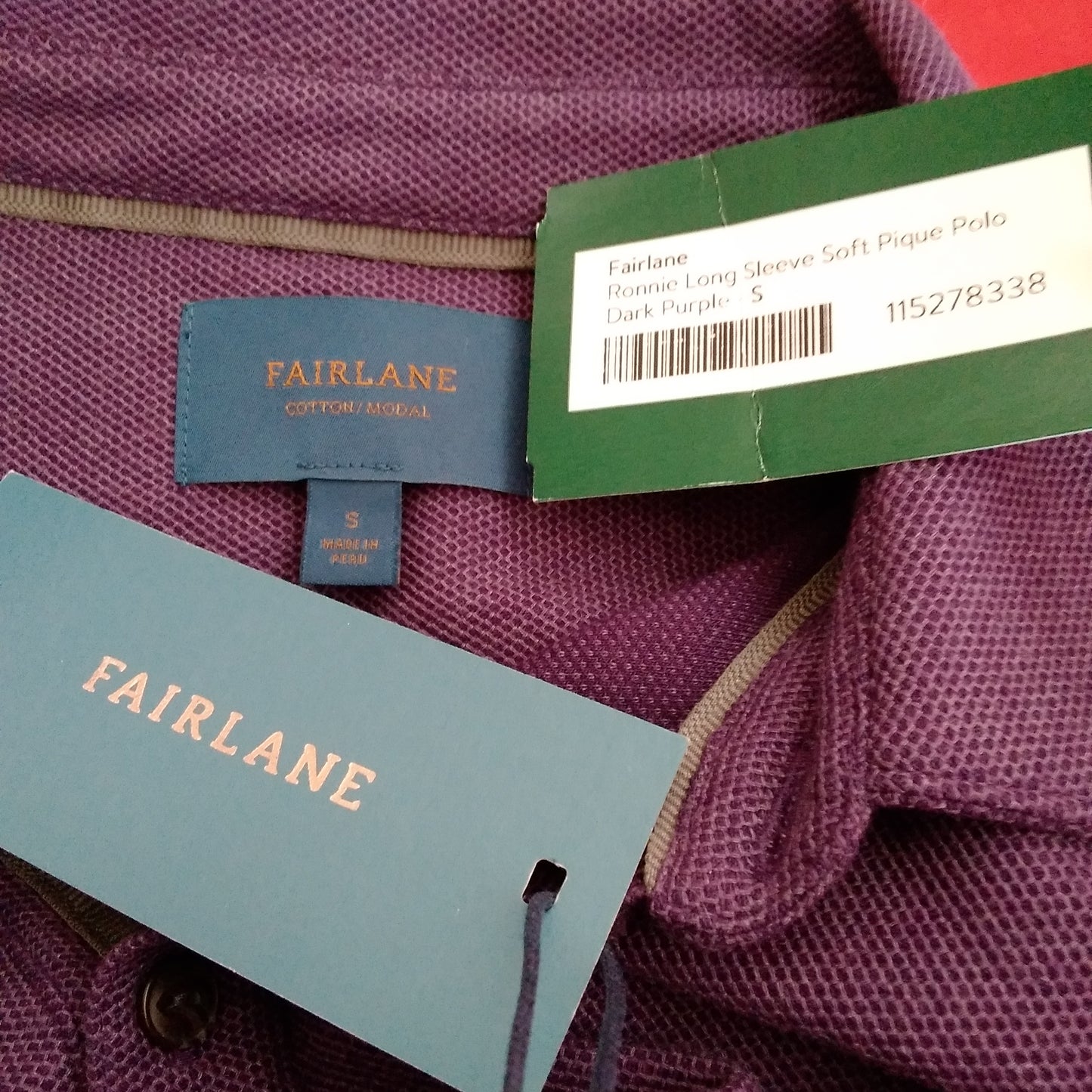 NWT - Fairlane purple Ronnie Long Sleeve Soft Pique Polo Shirt - S