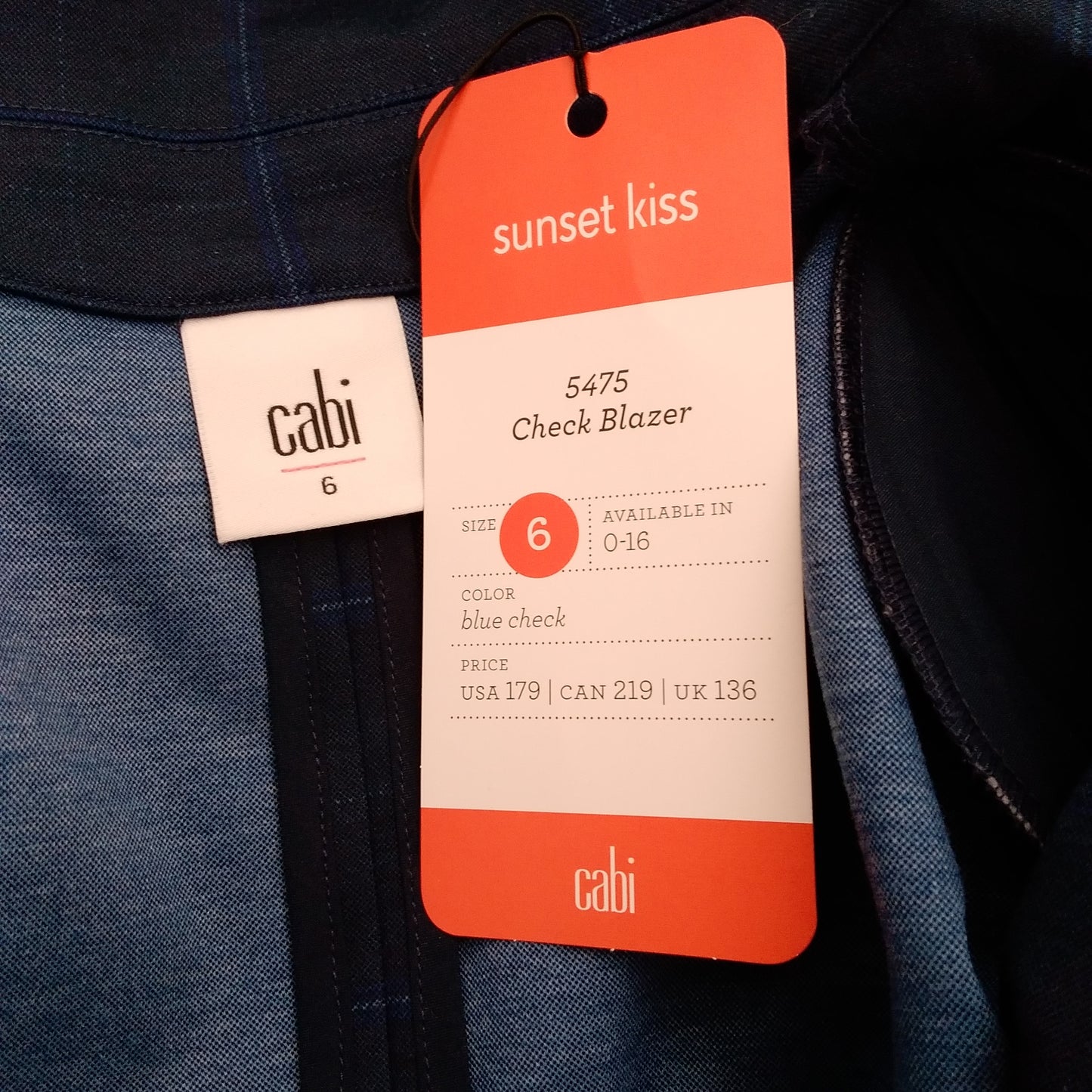 NWT - CABI blue check Sunset Kiss Blazer - 6P