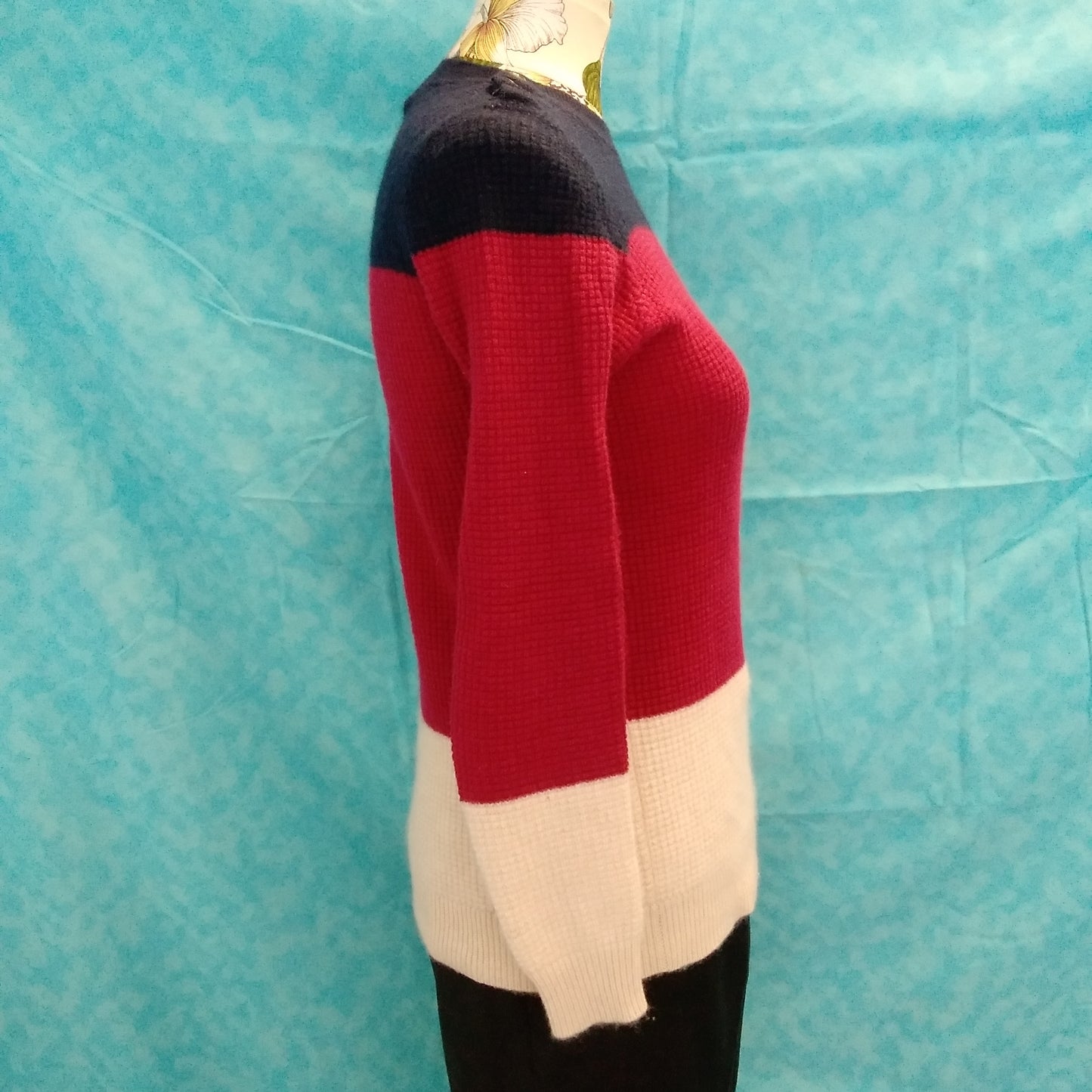 J Crew Collection navy red cream Cashmere Waffle Sweater - XS