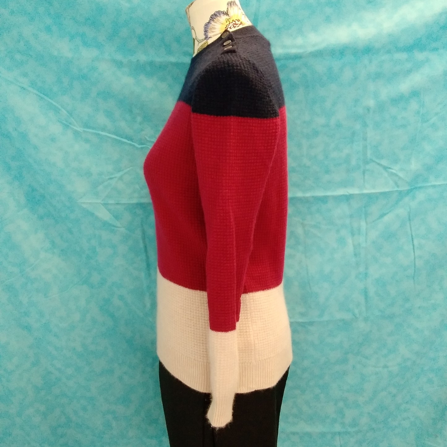 J Crew Collection navy red cream Cashmere Waffle Sweater - XS