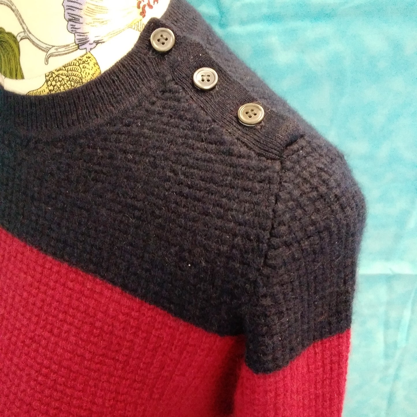 J Crew Collection navy red cream Cashmere Waffle Sweater - XS