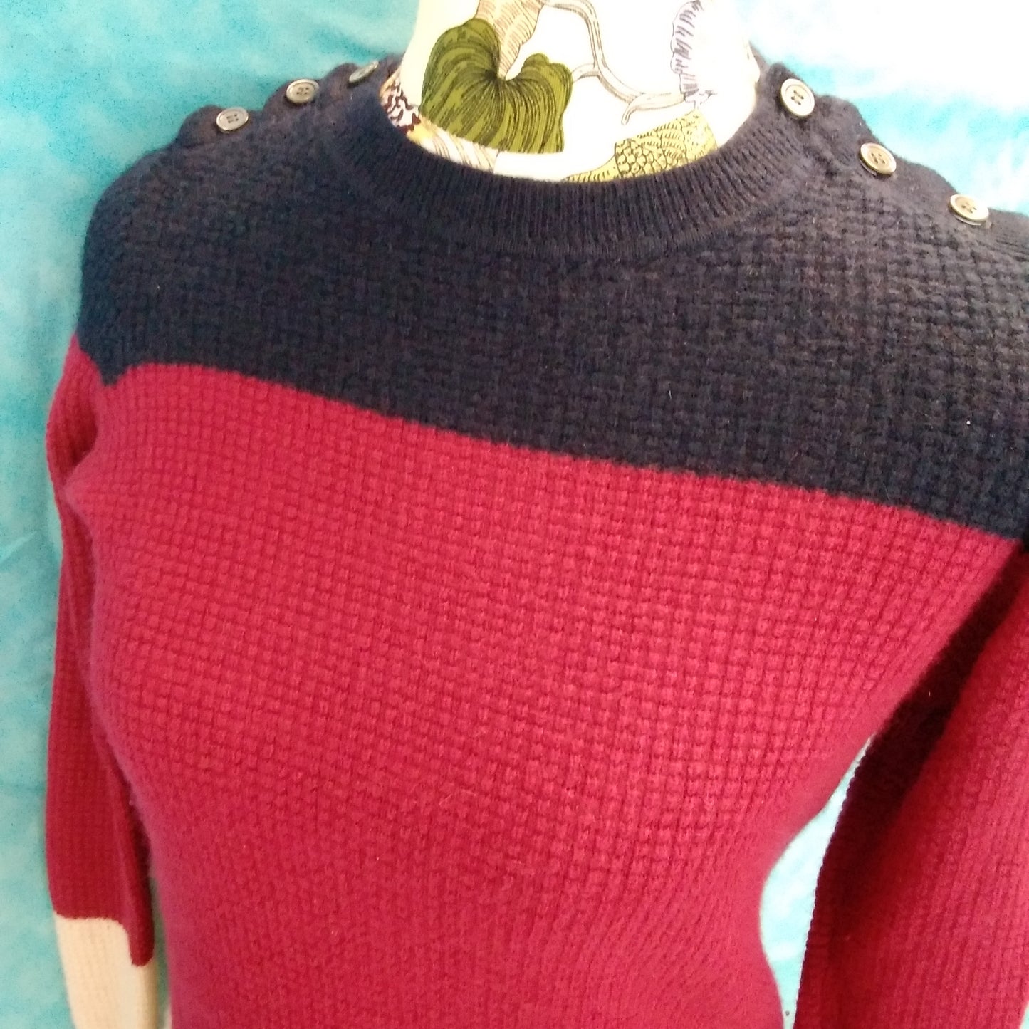 J Crew Collection navy red cream Cashmere Waffle Sweater - XS
