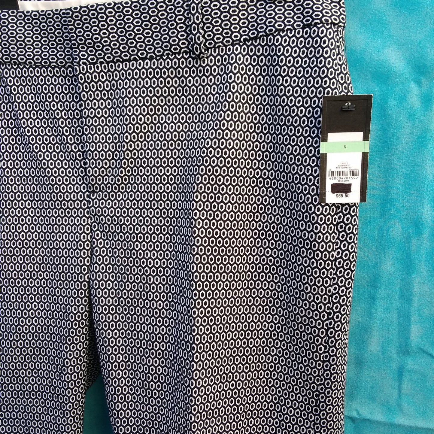 NWT - Crown & Ivy navy hex print New Romantics Pants - 8