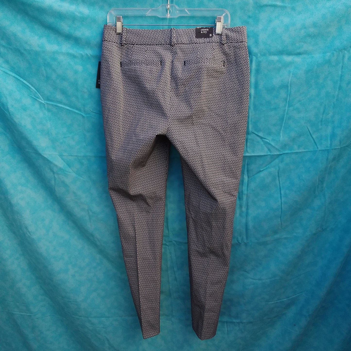 NWT - Crown & Ivy navy hex print New Romantics Pants - 8
