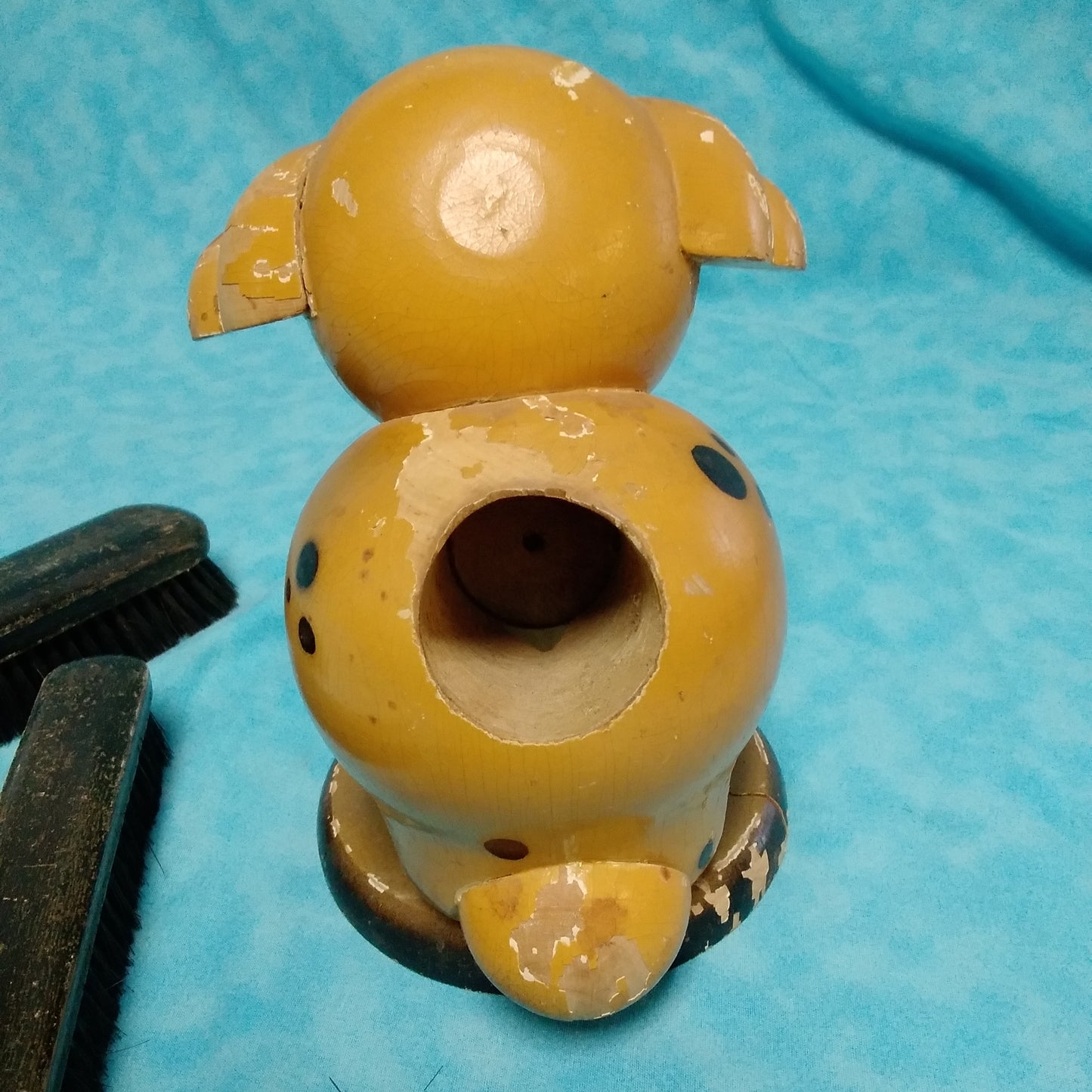 Vintage Wooden Dog Shaped Shoe Brush Holder