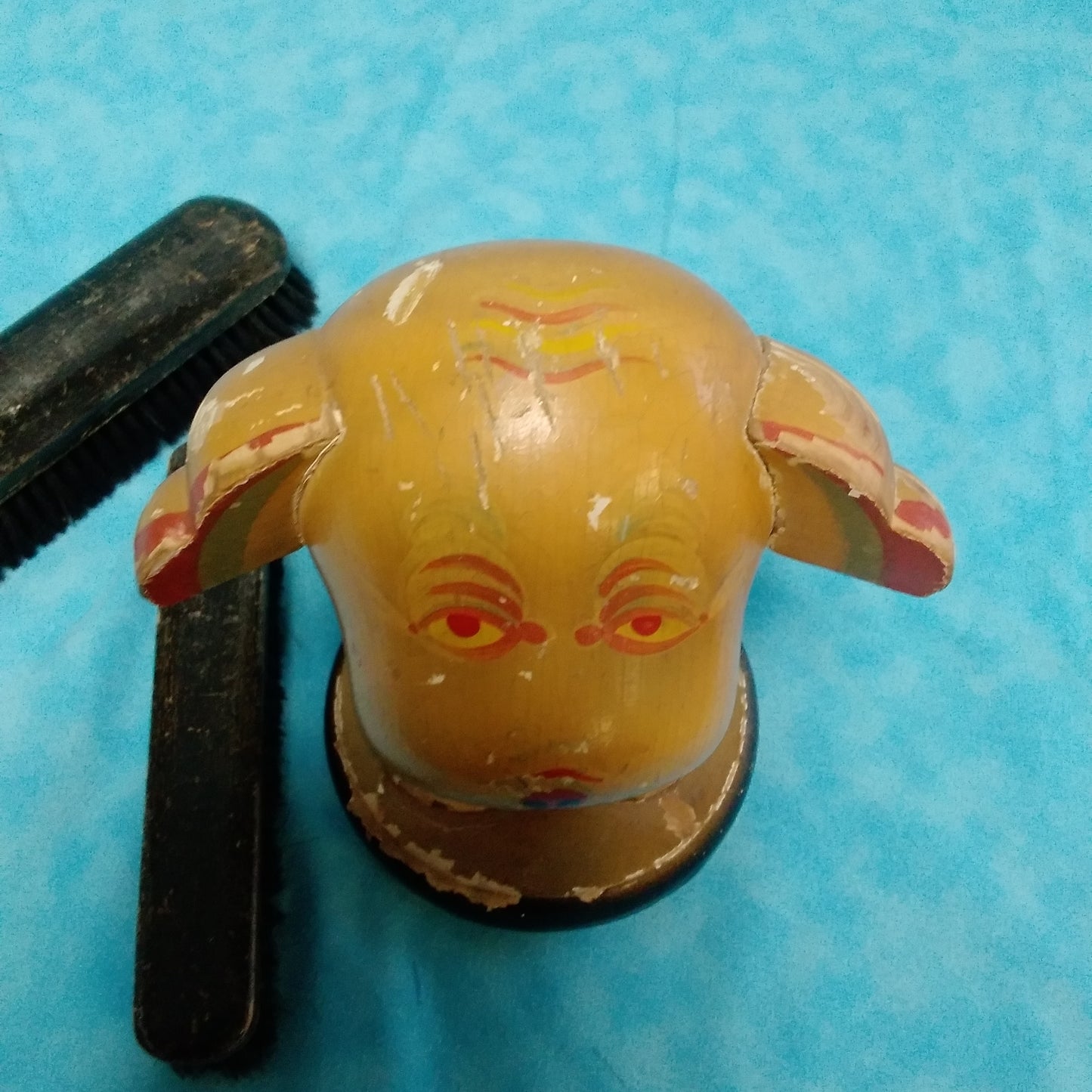 Vintage Wooden Dog Shaped Shoe Brush Holder