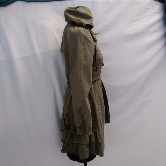 IDRA Anthropologie Frill Force Button Down Army Green Hooded Jacket - 0