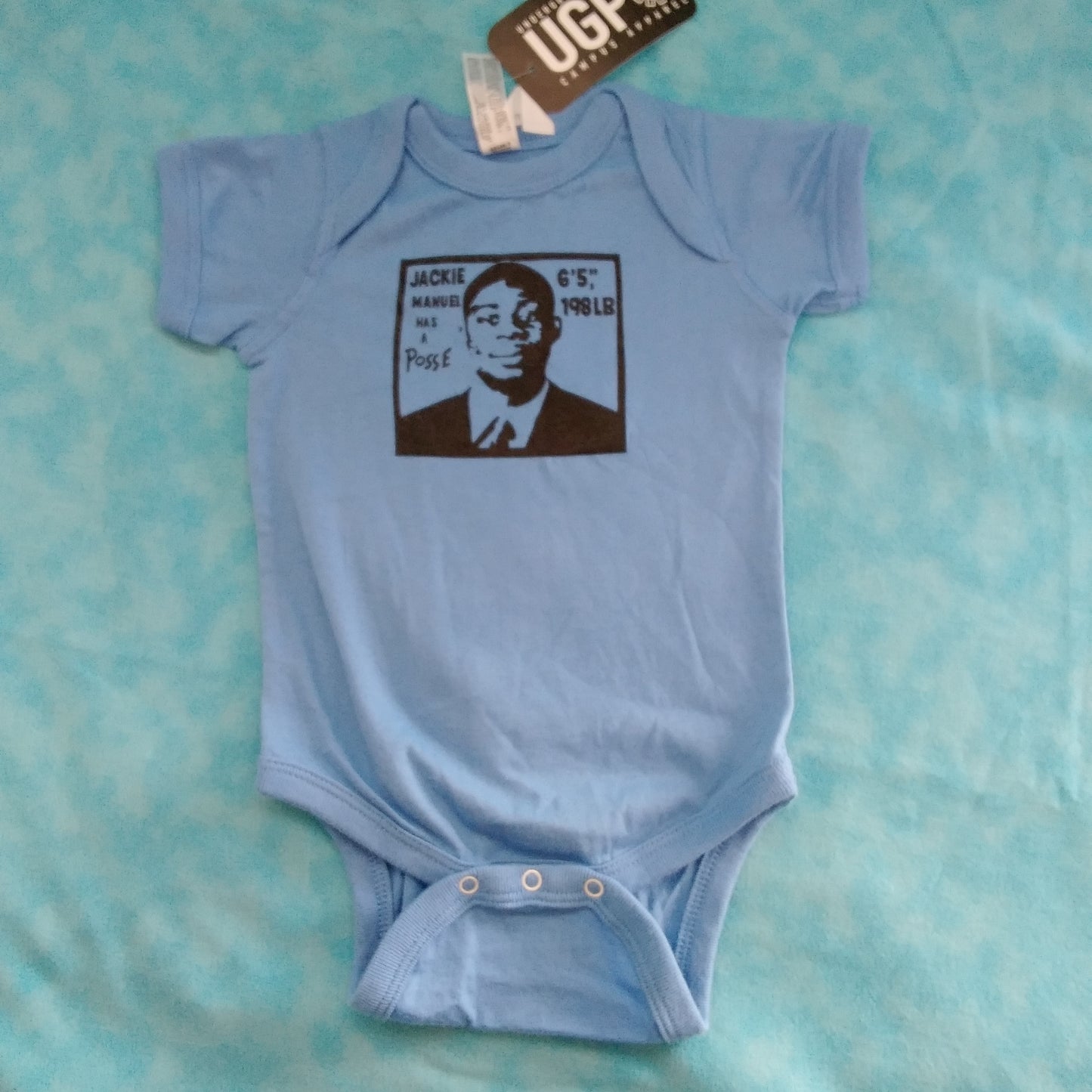 NWT - 'Jackie Manuel has a Posse' Carolina Blue Infant One-Piece - Size: 6 months