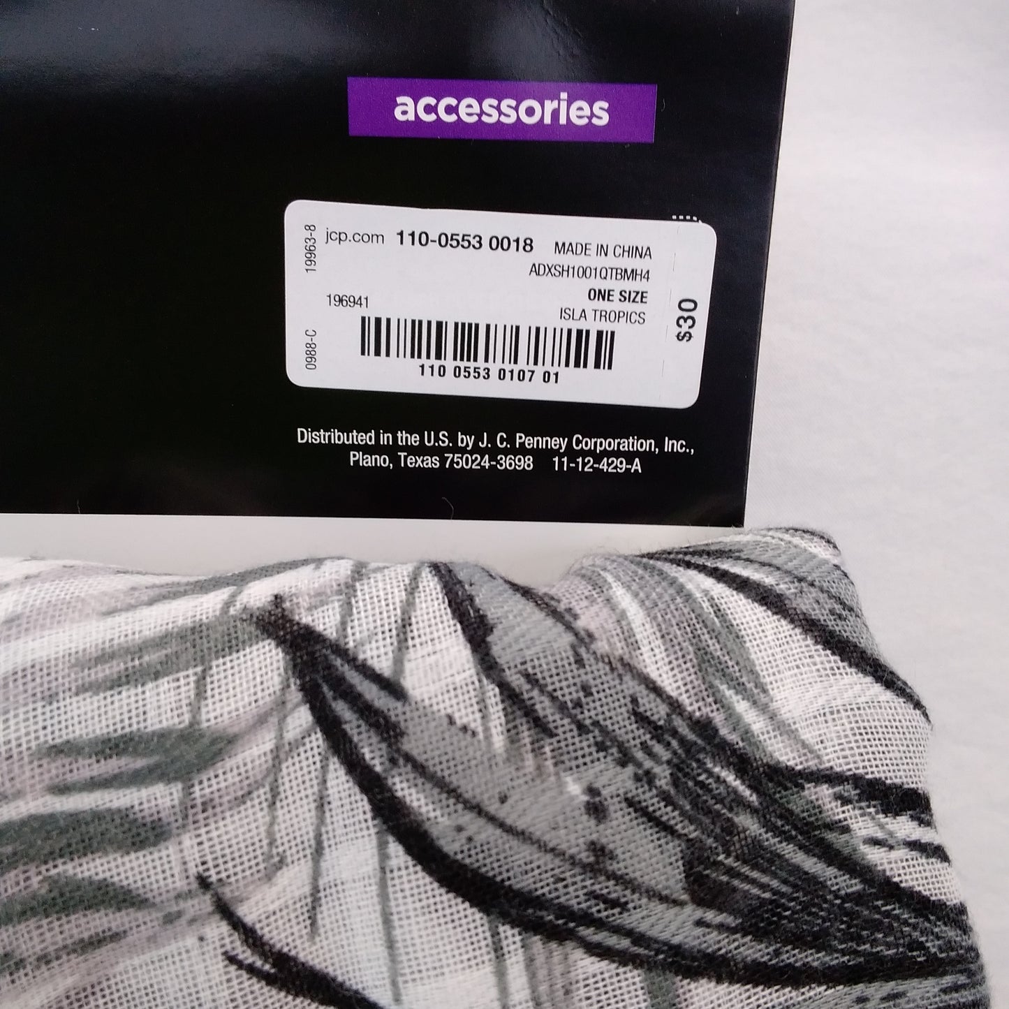 NWT - Black and White Tropical Print Versatile Mixit Sarong