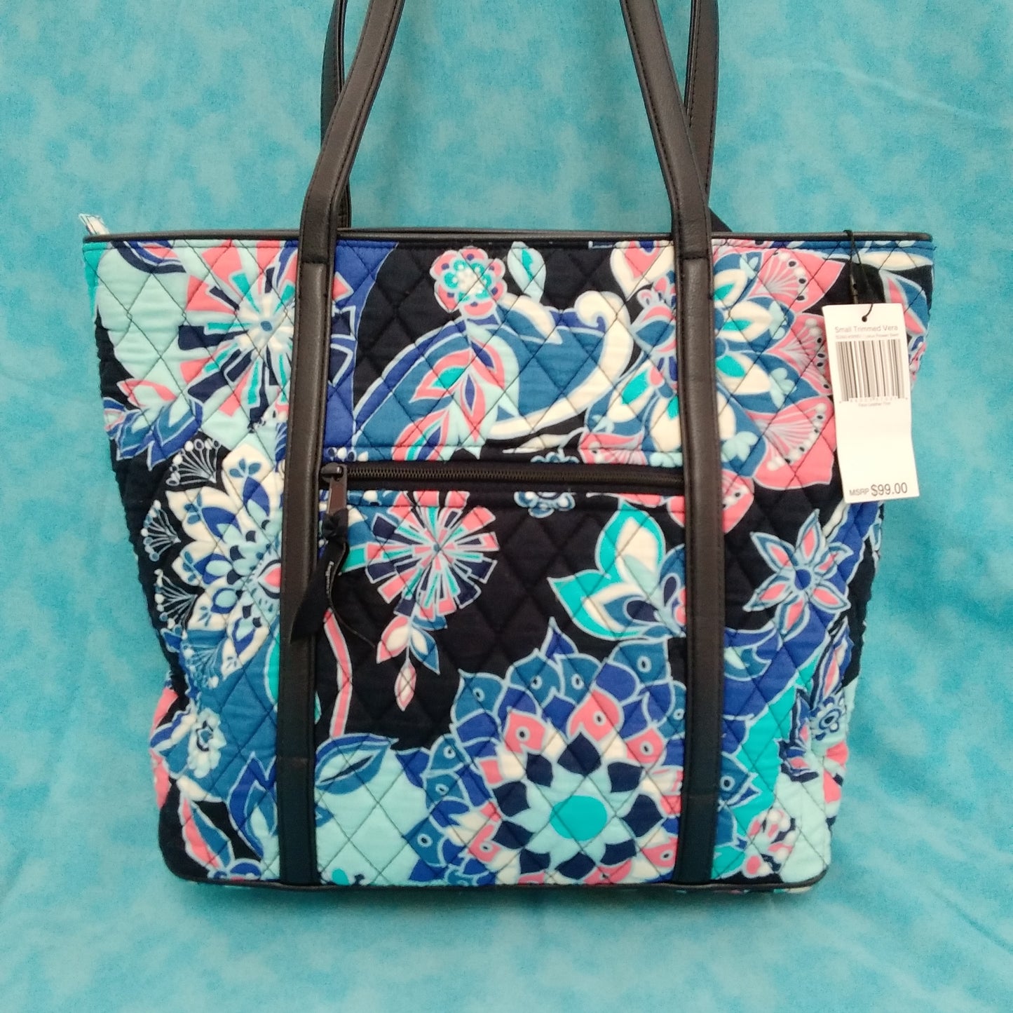 NWT - Vera Bradley Small Trimmed Vera Tote Shoulder Bag in Lotus Flower Swirl