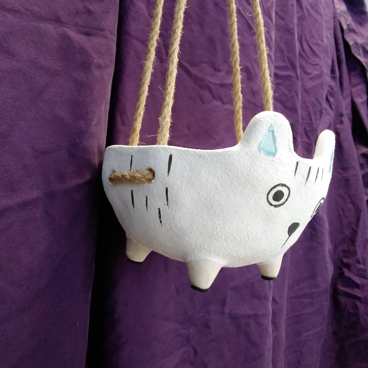 Handcrafted and Hand Painted Cat Hanging Basket