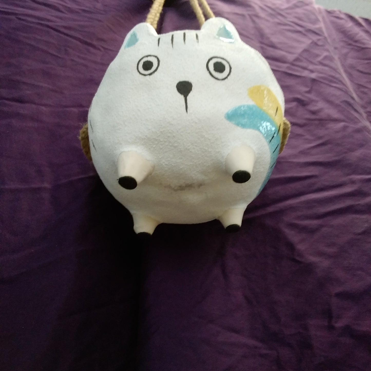 Handcrafted and Hand Painted Cat Hanging Basket