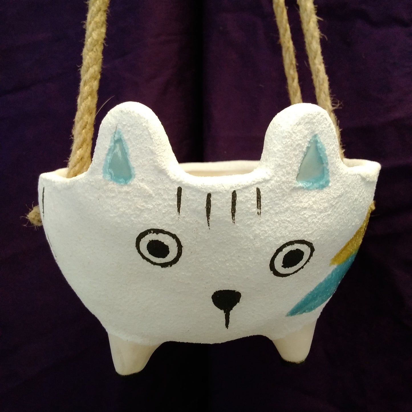 Handcrafted and Hand Painted Cat Hanging Basket