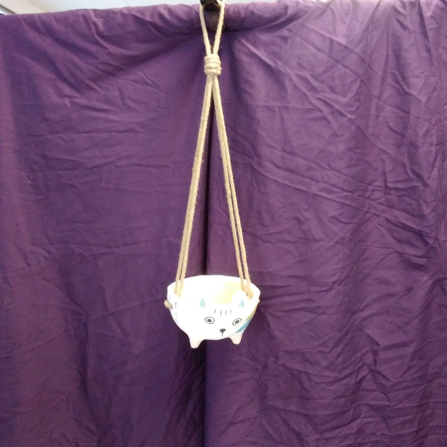 Handcrafted and Hand Painted Cat Hanging Basket