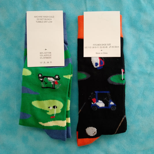 NWT - 2 Pairs Golf Hole 18 Black/Green Golf Cart Socks - Size: 7-13