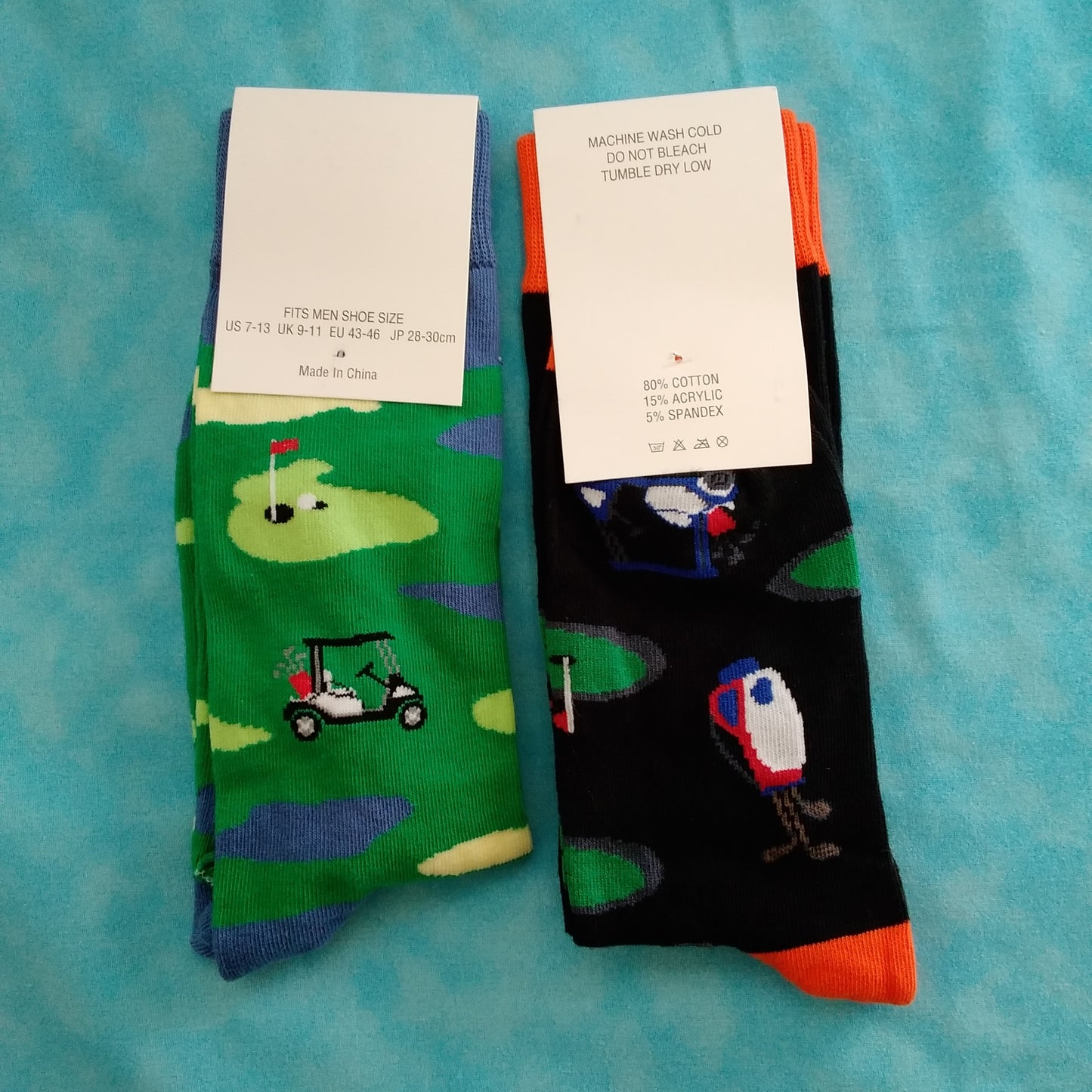 NWT - 2 Pairs Golf Hole 18 Black/Green Golf Cart Socks - Size: 7-13