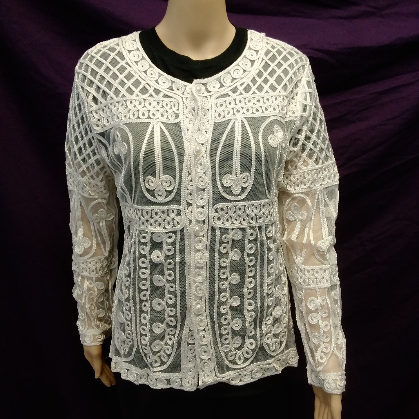 NWT - MAGGIE Mr. Tablecloth White Lace Long Sleeve Blazer - L
