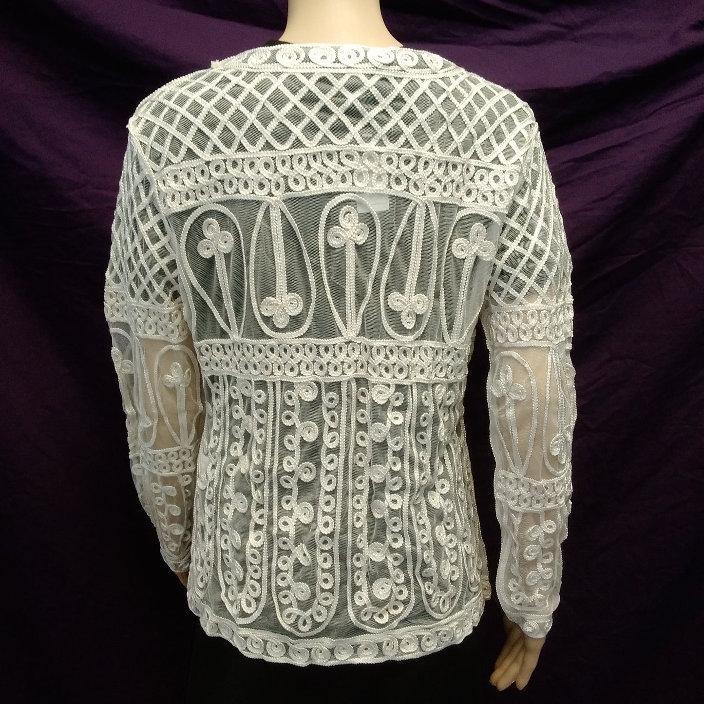 NWT - MAGGIE Mr. Tablecloth White Lace Long Sleeve Blazer - L