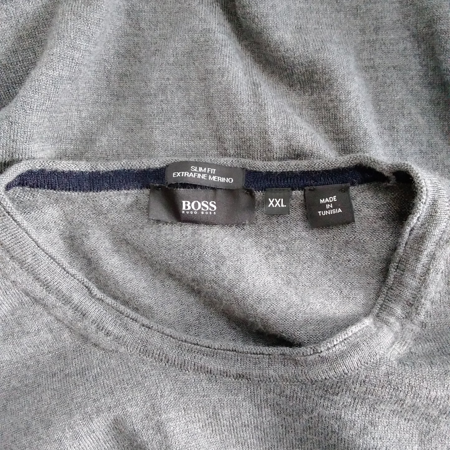 Hugo Boss Gray Slim Fit Extra Fine Merino Wool Crewneck Sweater - XXL