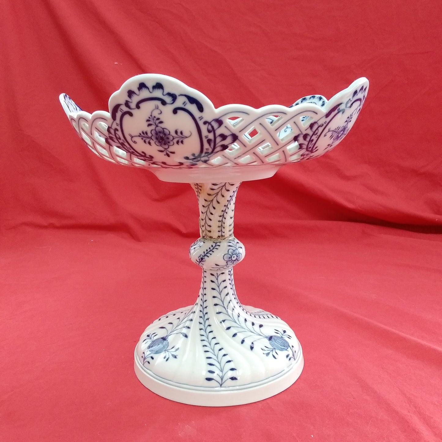 VTG Meissen Blue Onion Open Work Pierced Porcelain Compote - Damaged/Chipped