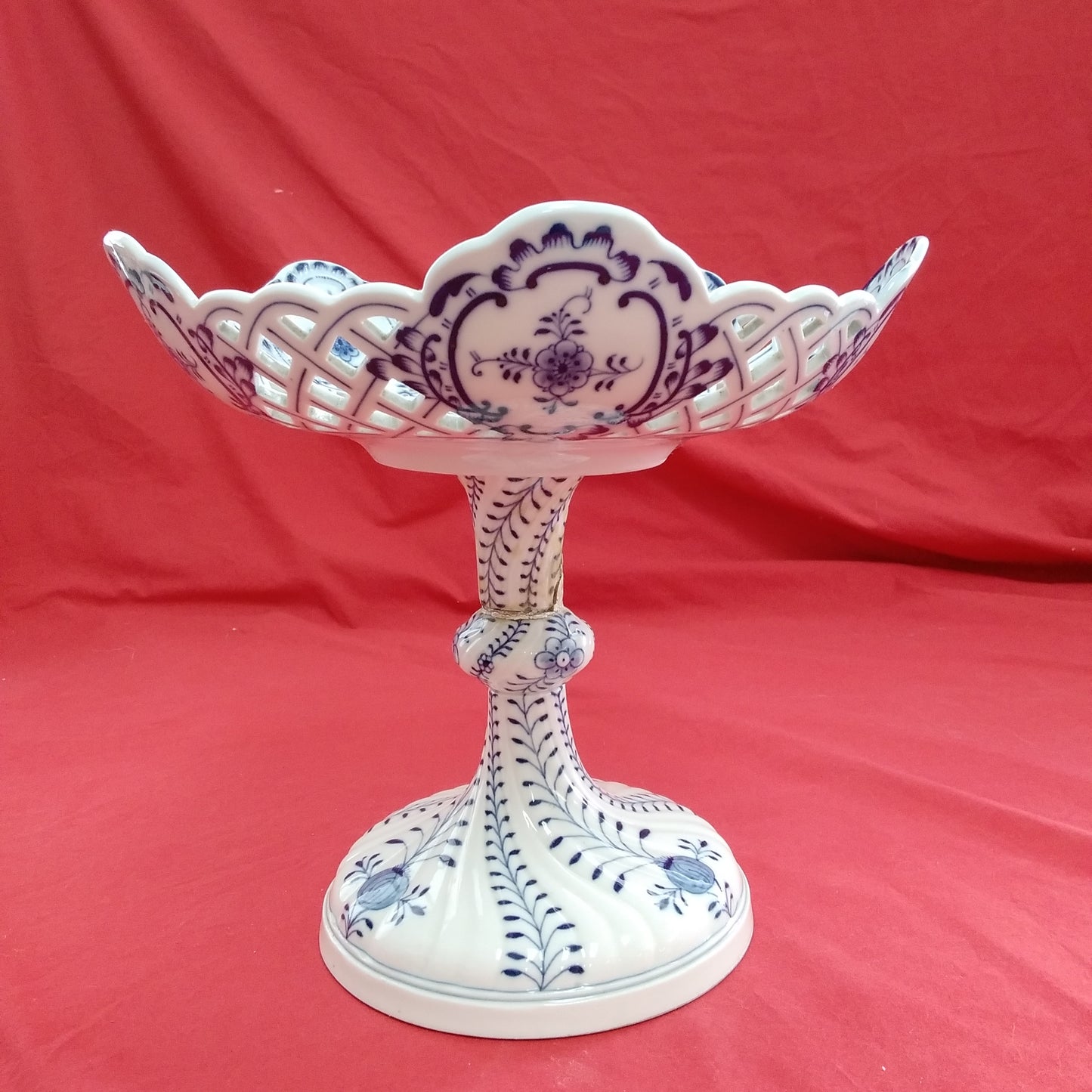 VTG Meissen Blue Onion Open Work Pierced Porcelain Compote - Damaged/Chipped
