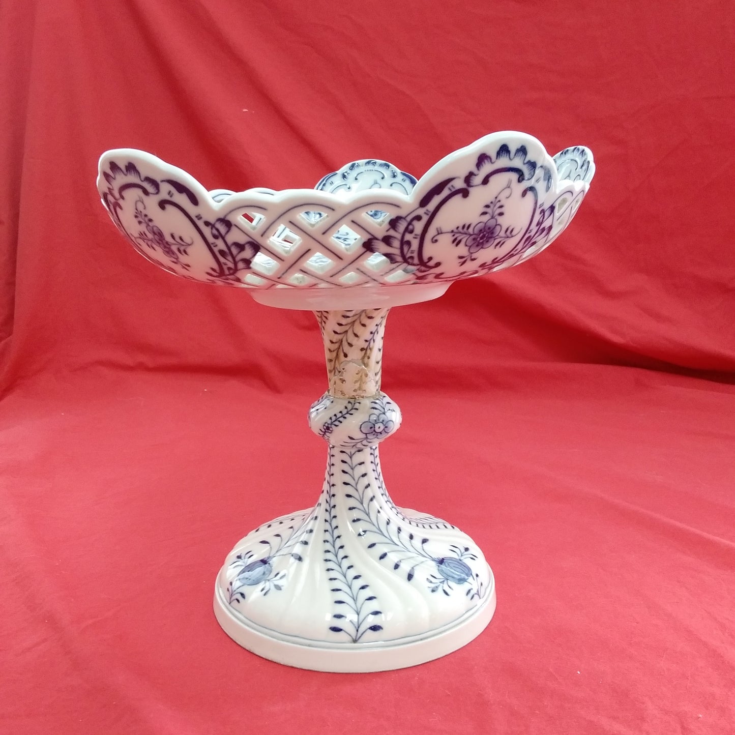 VTG Meissen Blue Onion Open Work Pierced Porcelain Compote - Damaged/Chipped