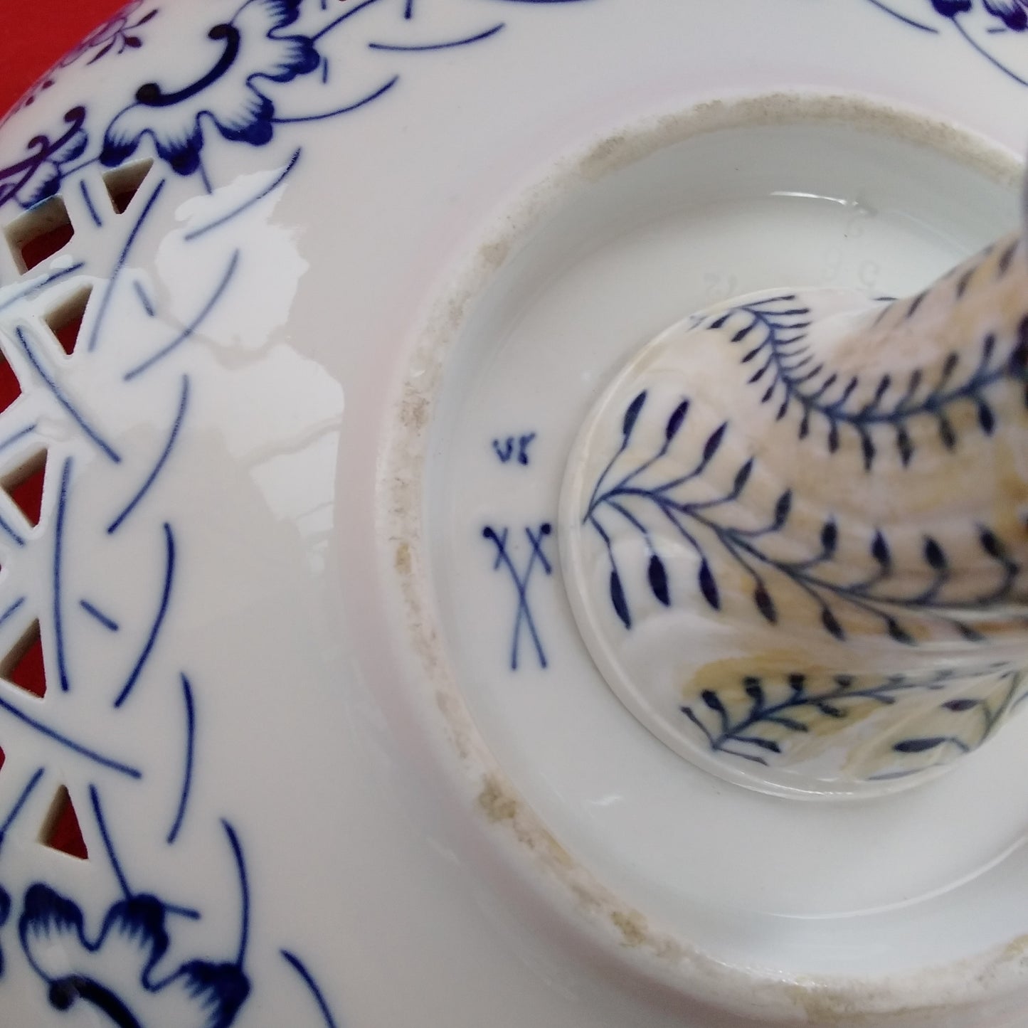 VTG Meissen Blue Onion Open Work Pierced Porcelain Compote - Damaged/Chipped