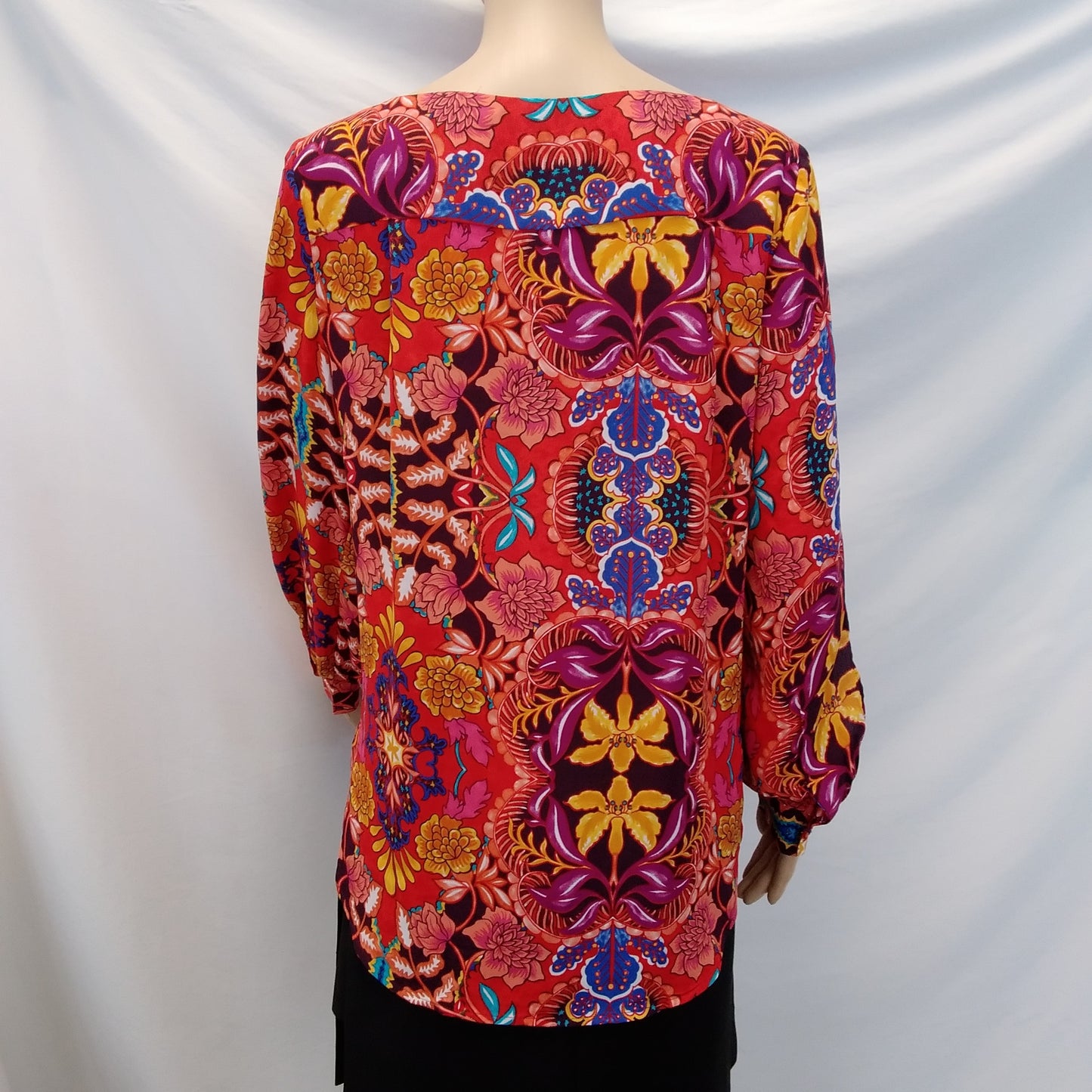 NWT - LOFT Red Multicolor Floral Print Split Long Sleeve Top - Size: S