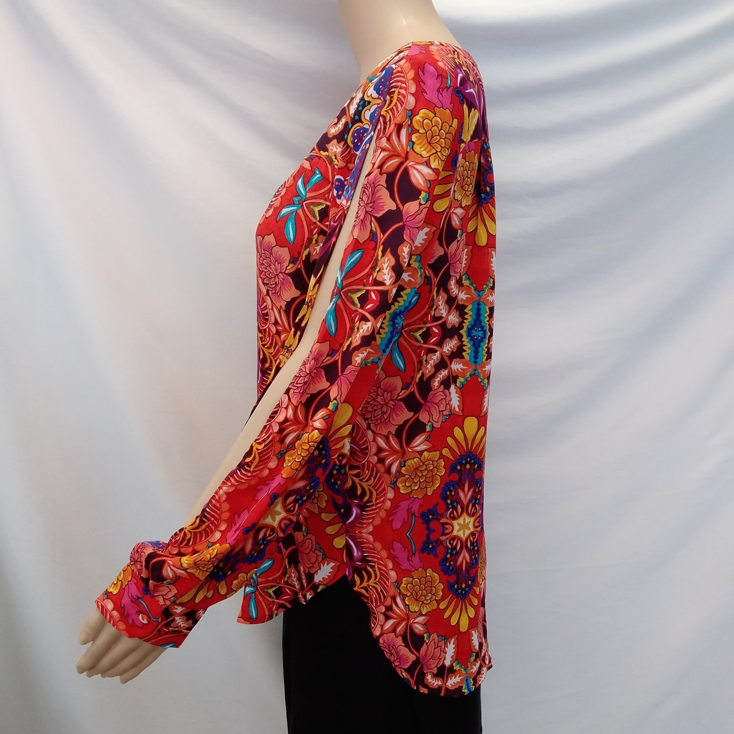 NWT - LOFT Red Multicolor Floral Print Split Long Sleeve Top - Size: S