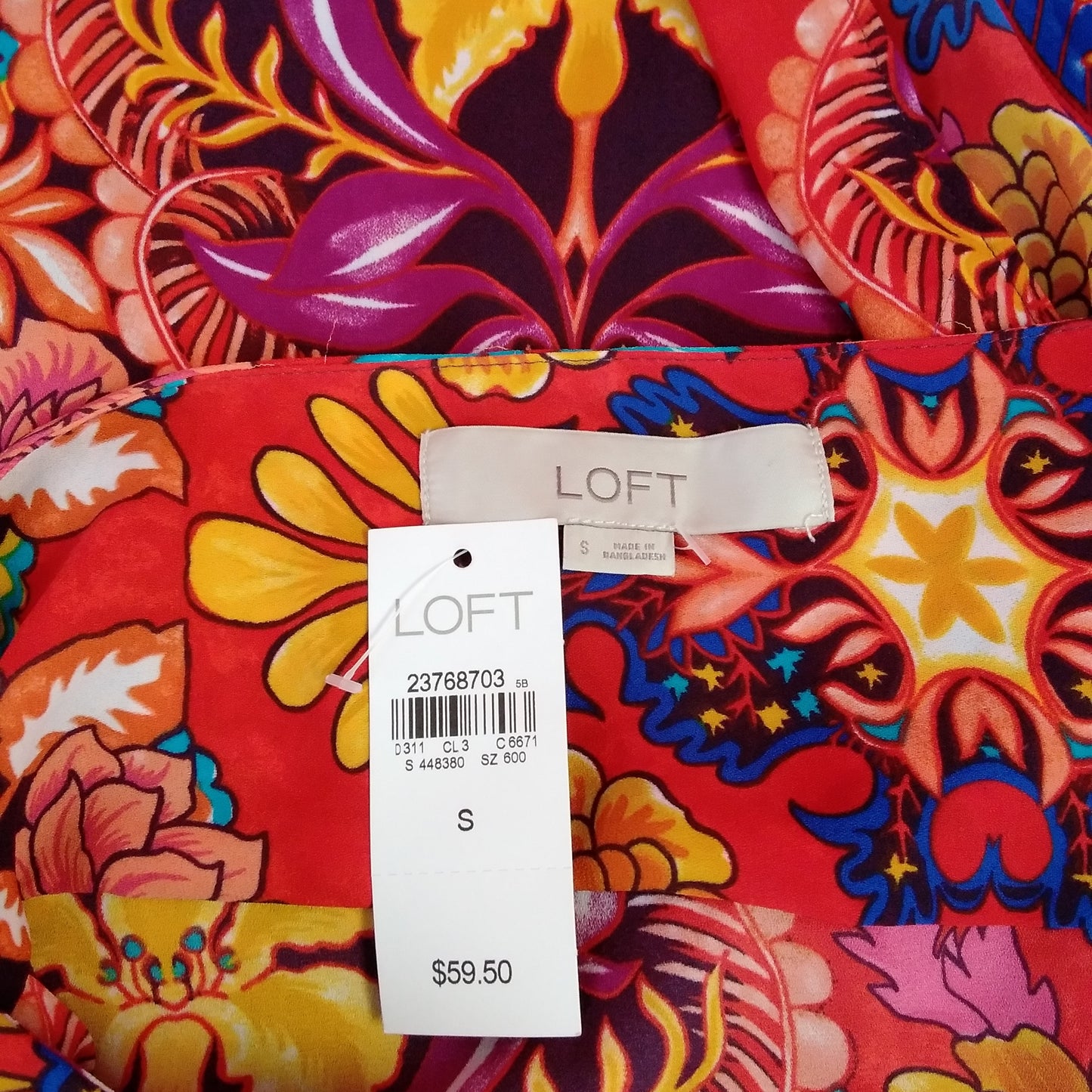 NWT - LOFT Red Multicolor Floral Print Split Long Sleeve Top - Size: S