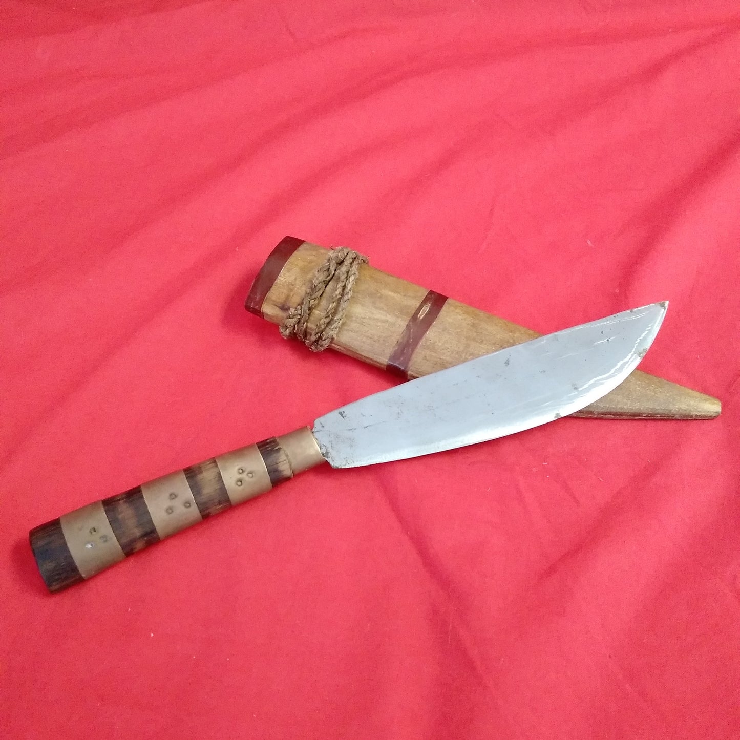 Vintage Handmade 10" Hunting Knife with Wood Scabbard