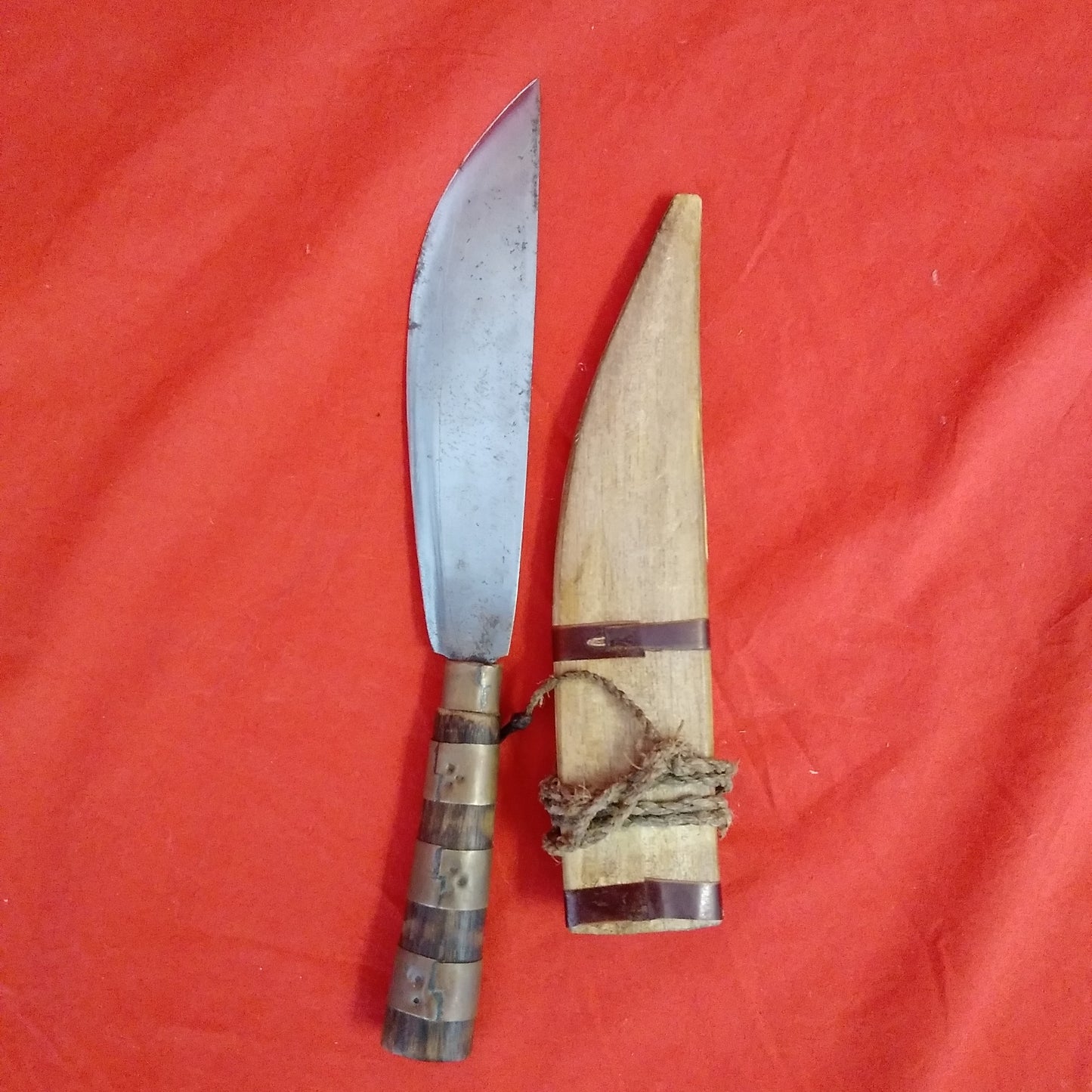 Vintage Handmade 10" Hunting Knife with Wood Scabbard