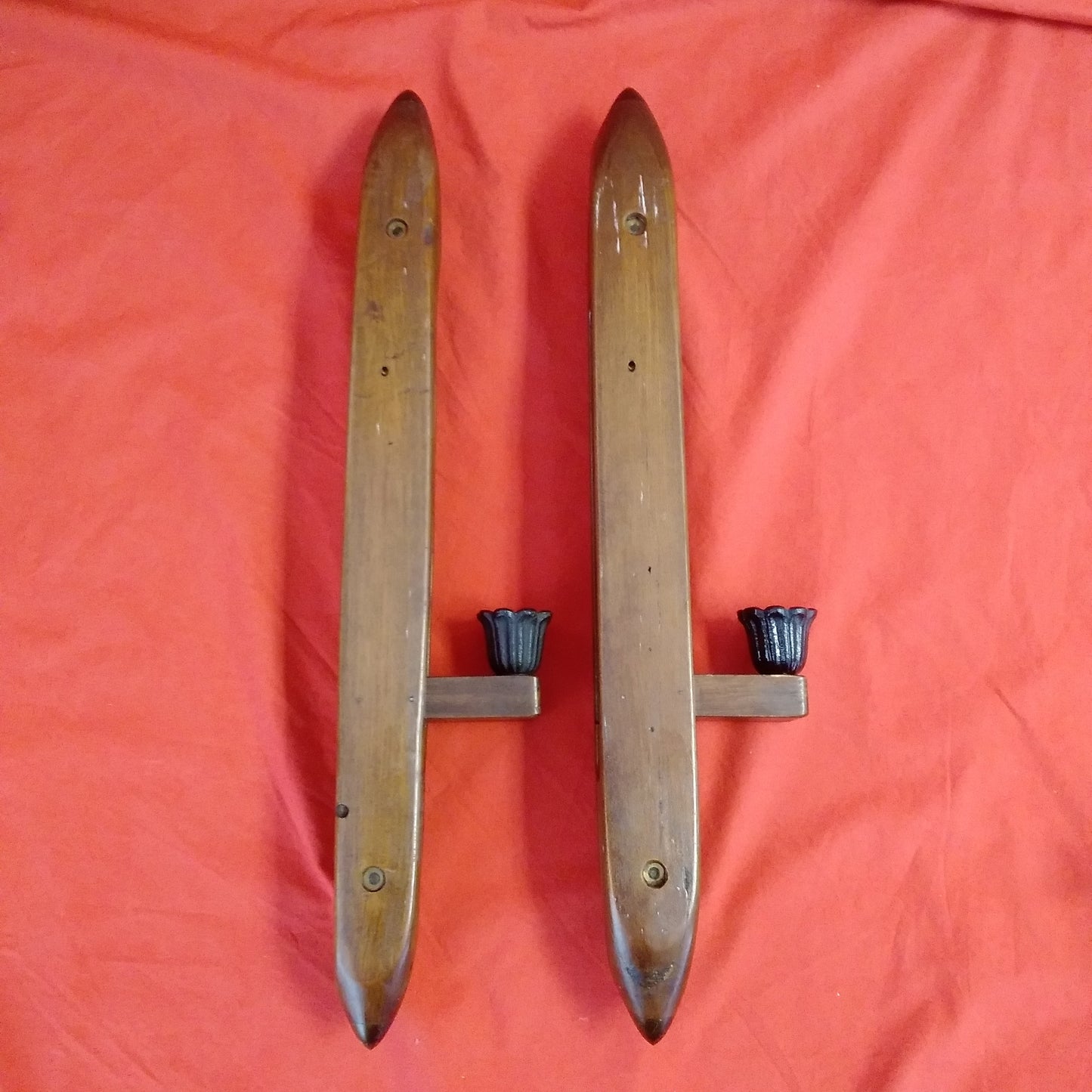 VTG - Lowell Shuttle Weaving Loom Boat Shuttle 18" Candle Holder Sconce - Set of 2