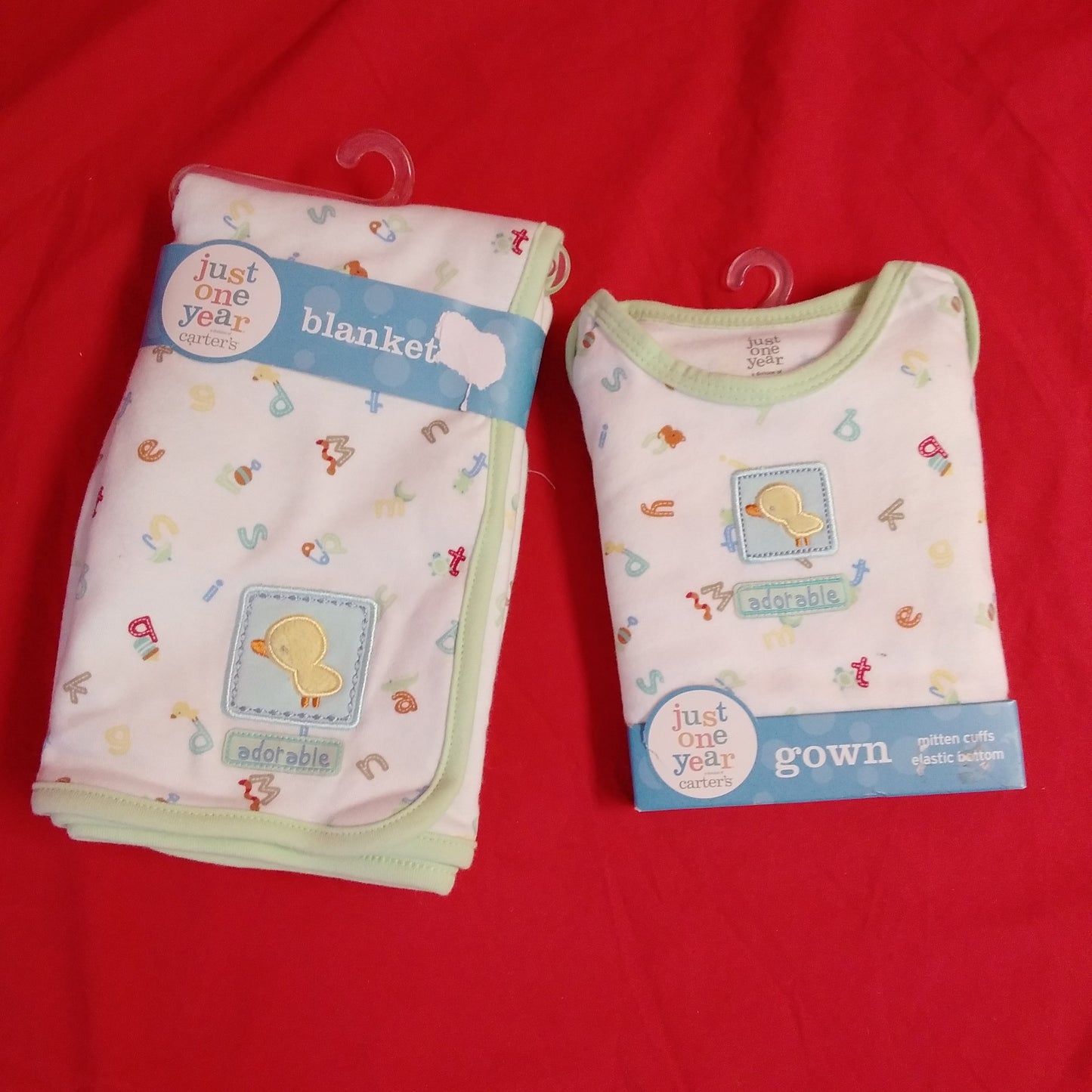 NWT - Just One Year Carters Green White Duck Blanket & Gown Set - 0-3 months