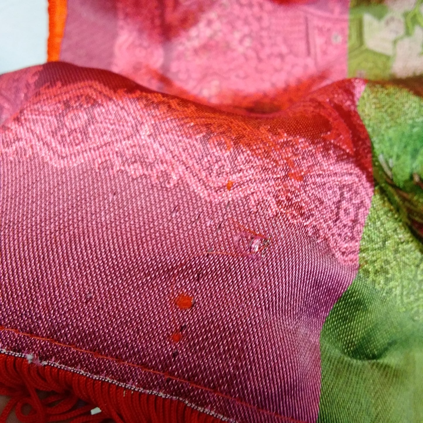 Brocaded Flowers Chinese Silk Embroidered Red Tapestry Cloth With Fringe