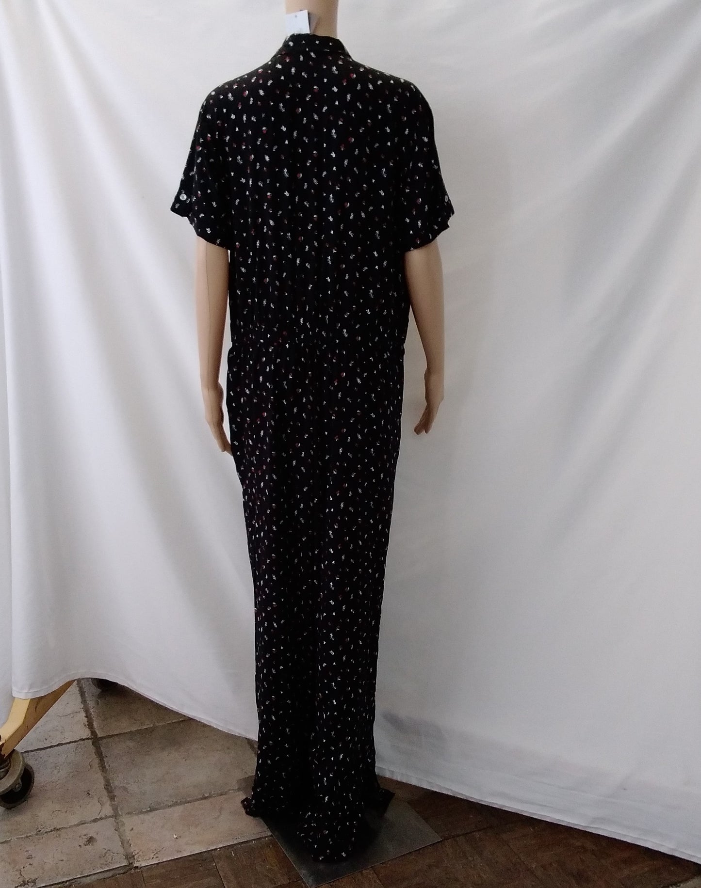 NWT - J. Jill Twist Tie Wide Leg Black Floral Print Button Up Jumpsuit - Size: L