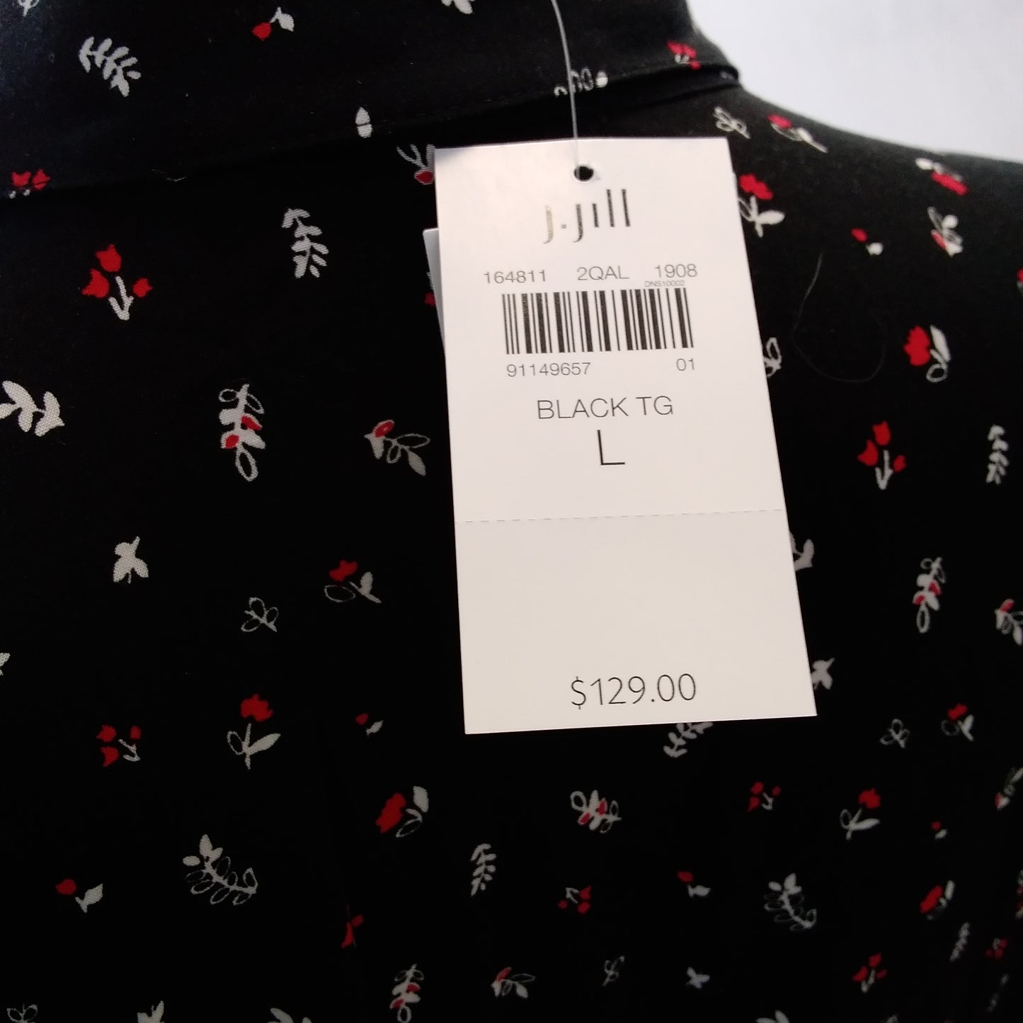 NWT - J. Jill Twist Tie Wide Leg Black Floral Print Button Up Jumpsuit - Size: L
