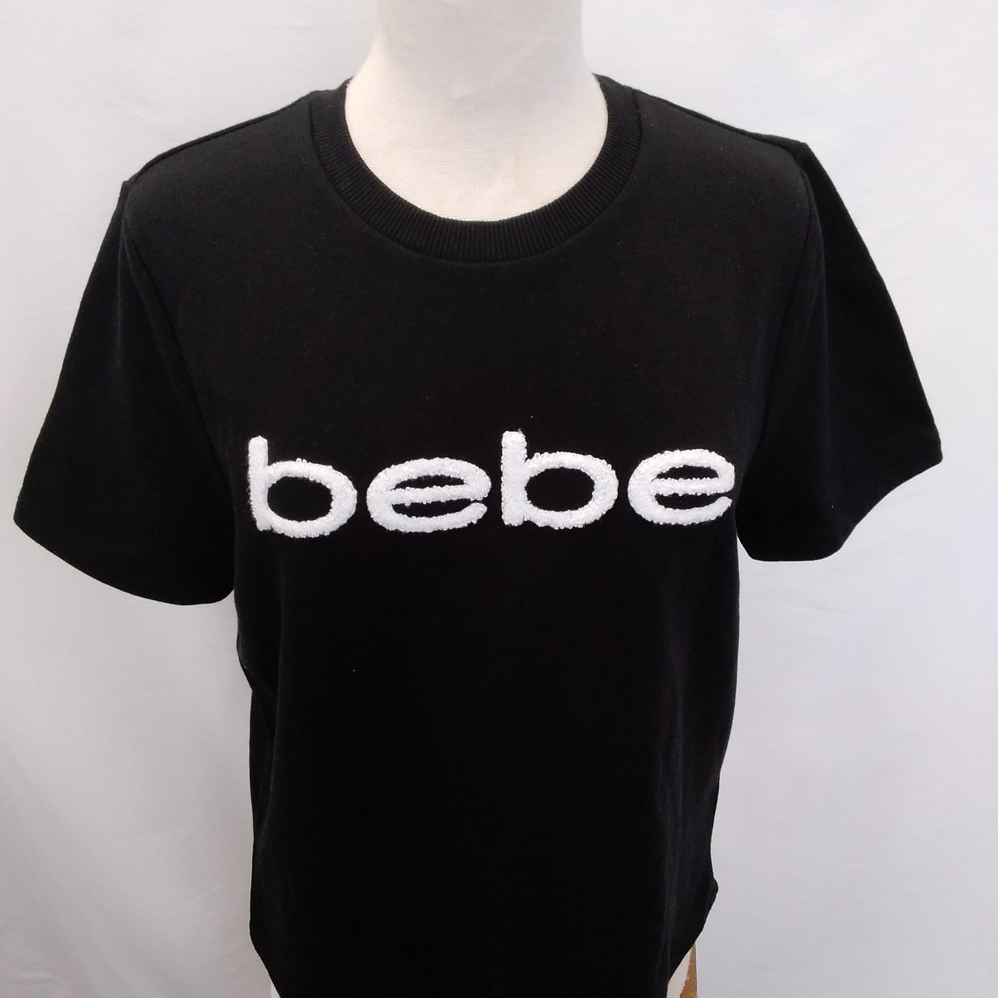 Bebe Sport Black Mesh Vented Back Short Sleeve Tee Shirt - L