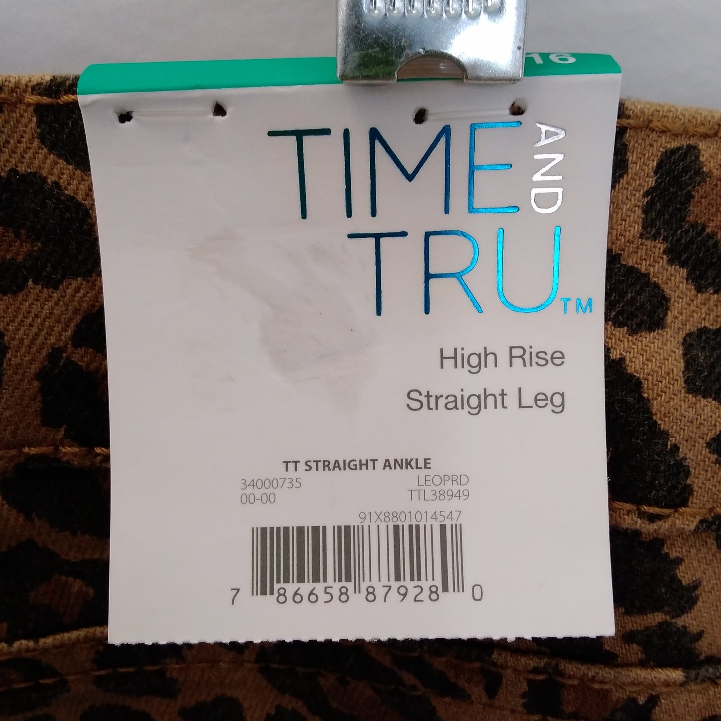 NWT - Time & Tru Womens Leopard High Rise Straight Leg Pants - Size: 16