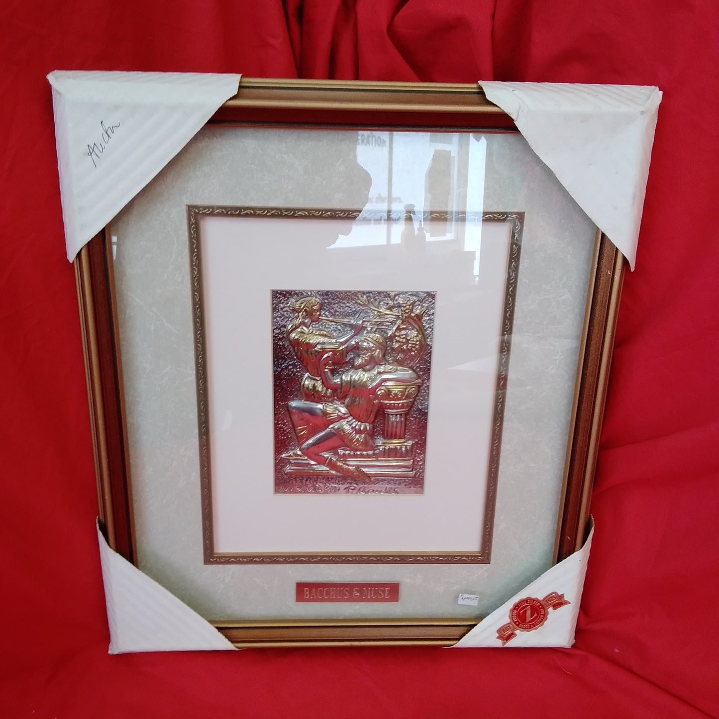 Handmade Silver & Gold Bacchus & Muse Framed Metal Art Signed by Listed Artist Peter Zoudis