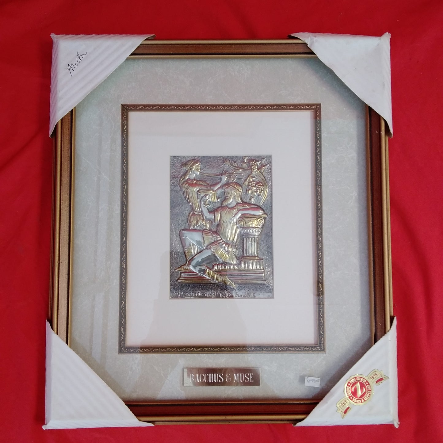 Handmade Silver & Gold Bacchus & Muse Framed Metal Art Signed by Listed Artist Peter Zoudis