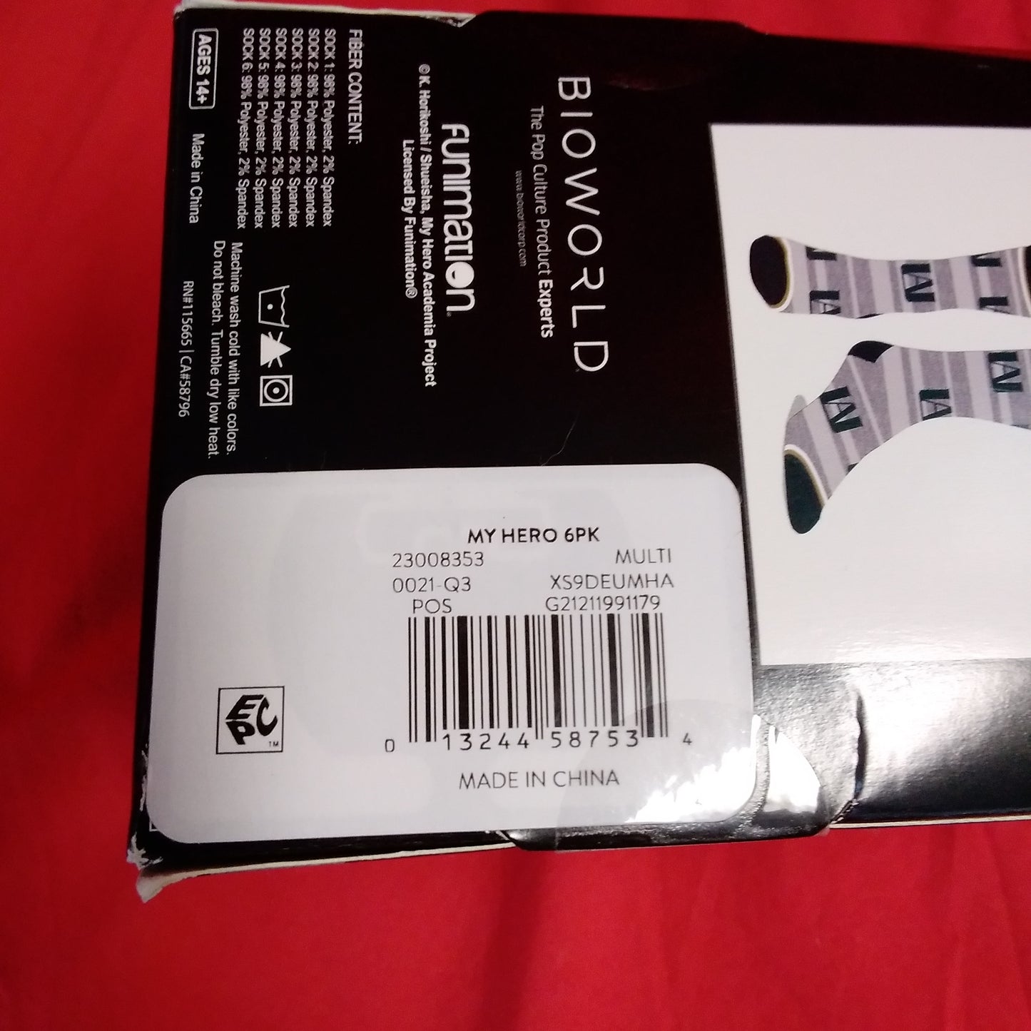NIB - My Hero Academia Casual Crew Socks 6-Pair - Fits shoe size: 8-10