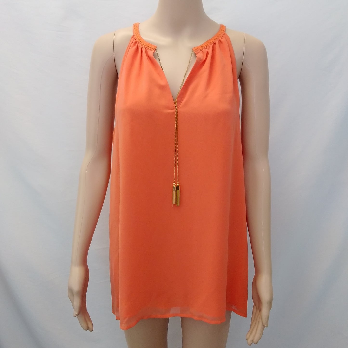 NWT - Calvin Klein Women's Orange Sleeveless Top with Gold Tassels - Size: L
