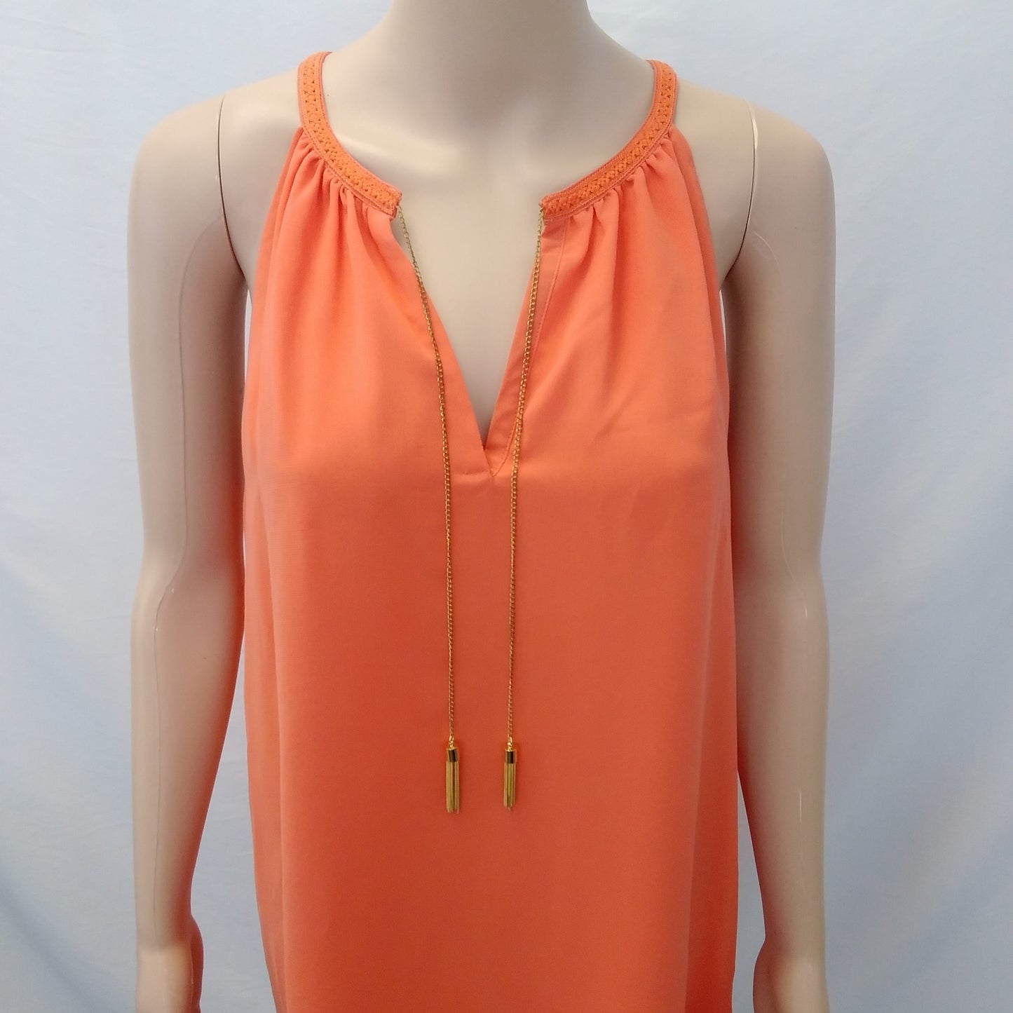 NWT - Calvin Klein Women's Orange Sleeveless Top with Gold Tassels - Size: L