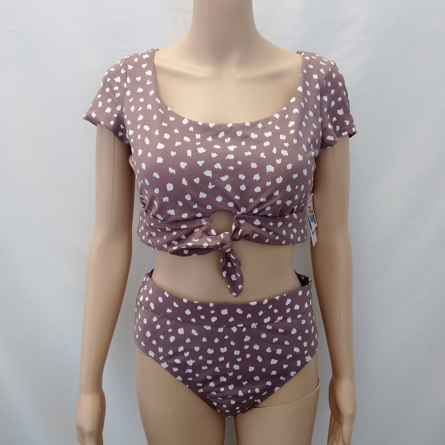 NWT - Time and Tru Brown White 2-Piece Swimsuit - Top M, Bottom L